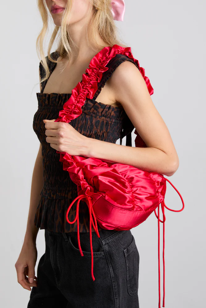 ruched satin bag - red