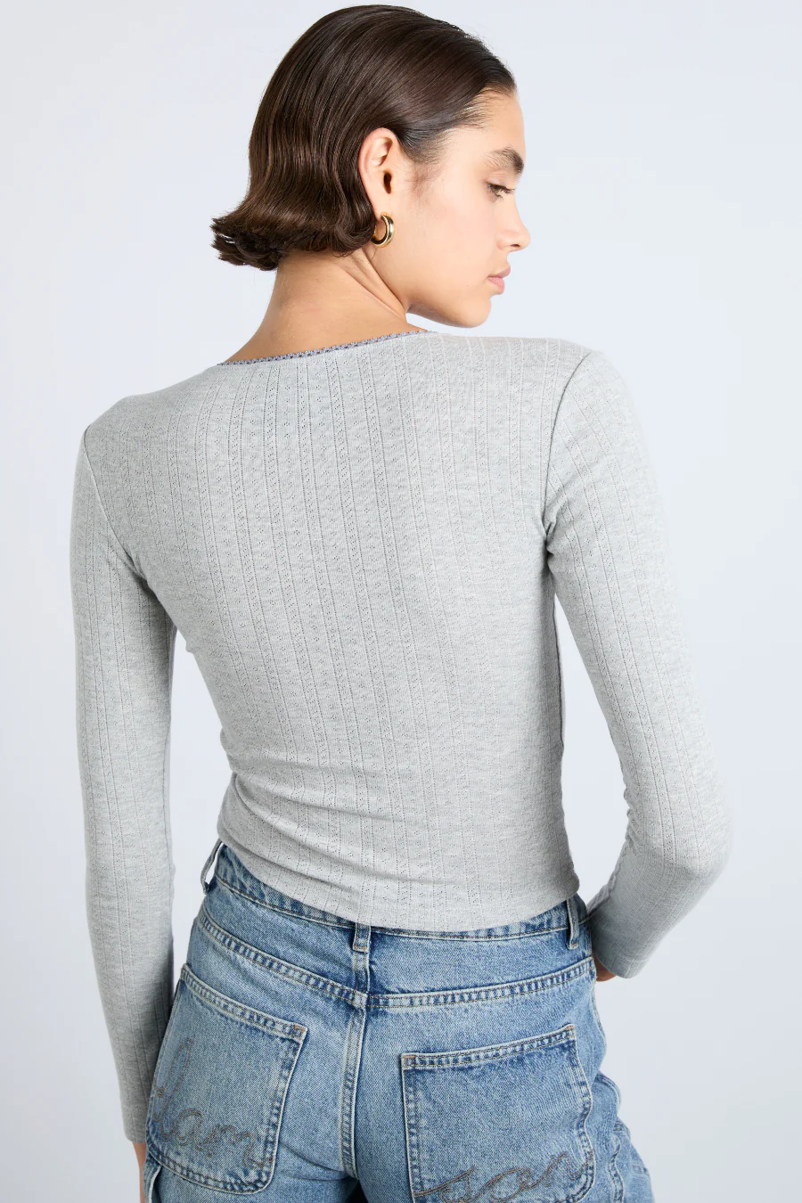 lua long sleeve pointelle top - grey marl