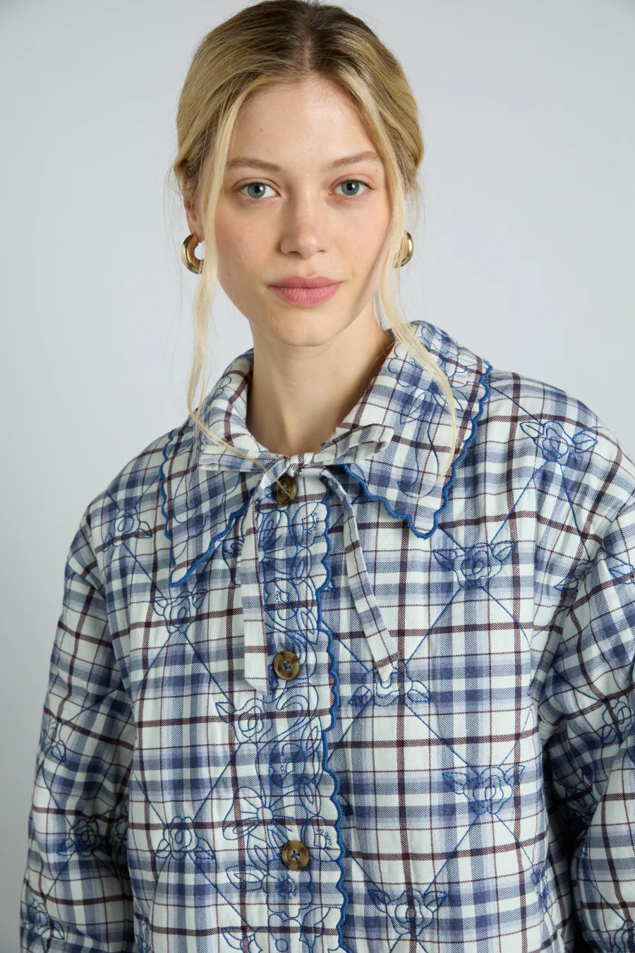 avery quilted jacket- navy check