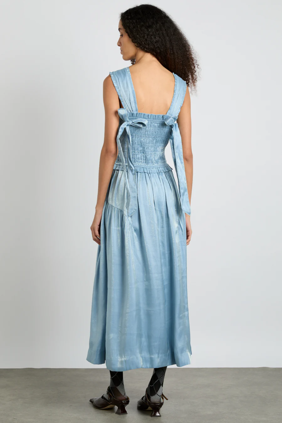 tish midi dress - blue glass satin