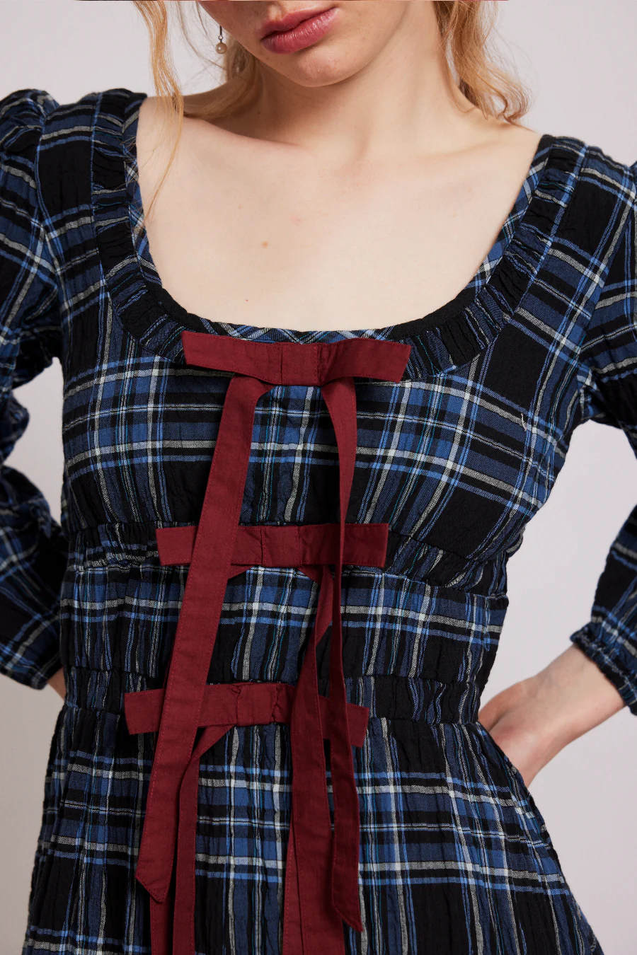 dakota midi dress - blue check