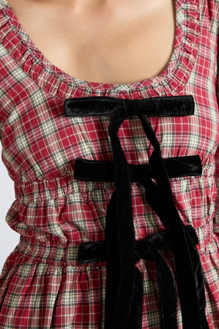 dakota bow midi dress - tartan