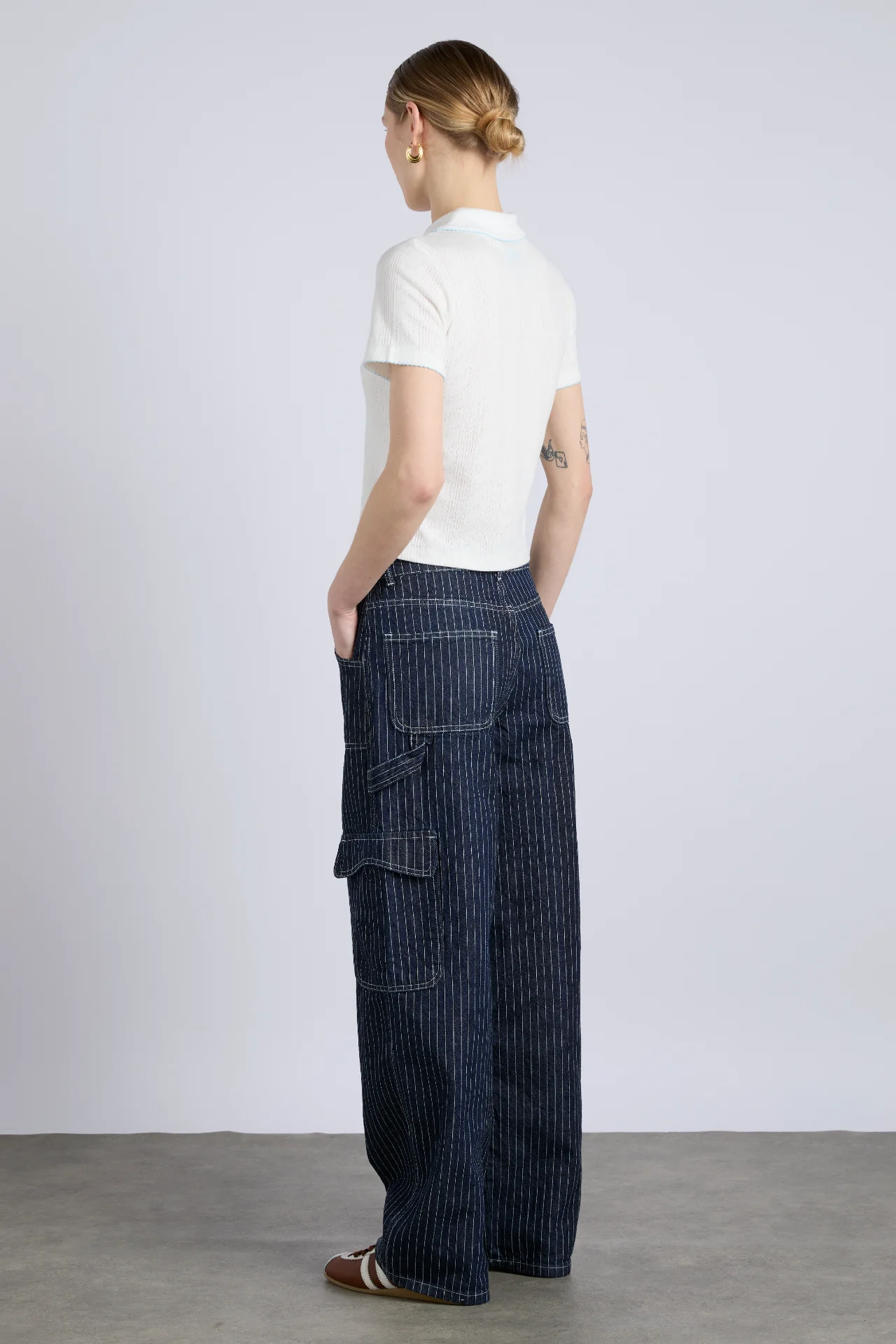 cargo jeans - navy pinstripe