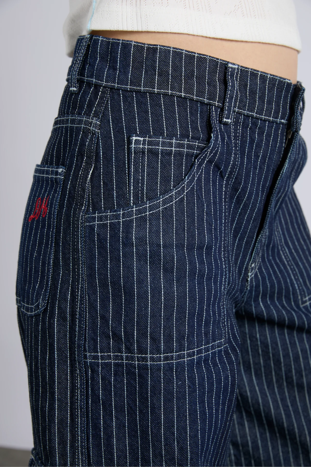 cargo jeans - navy pinstripe