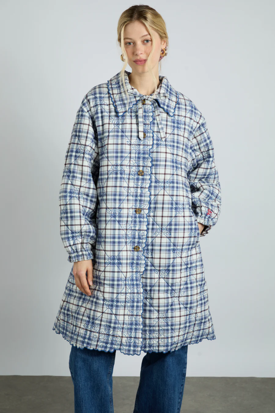 avery quilted jacket- navy check