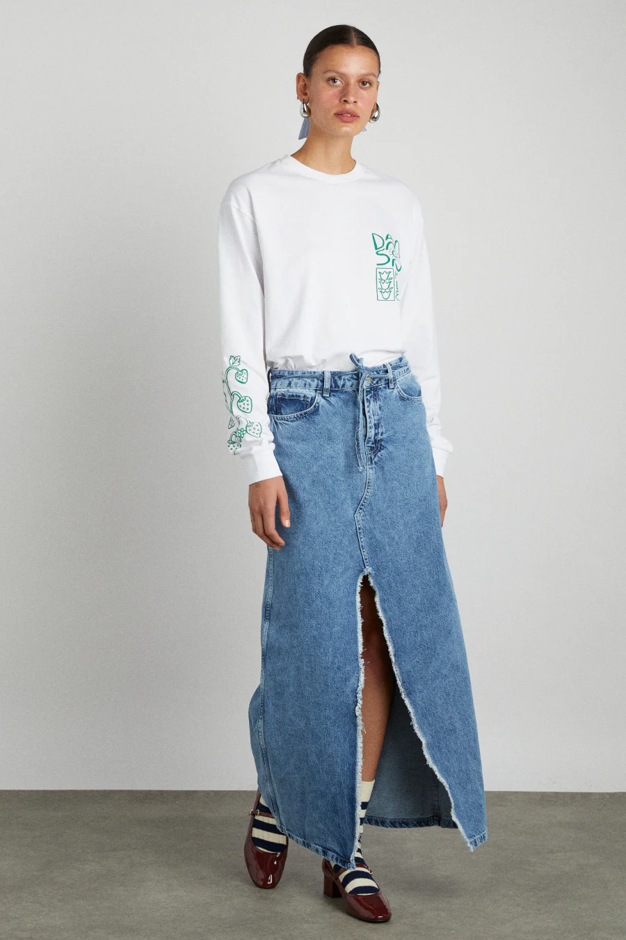 kaia denim maxi skirt