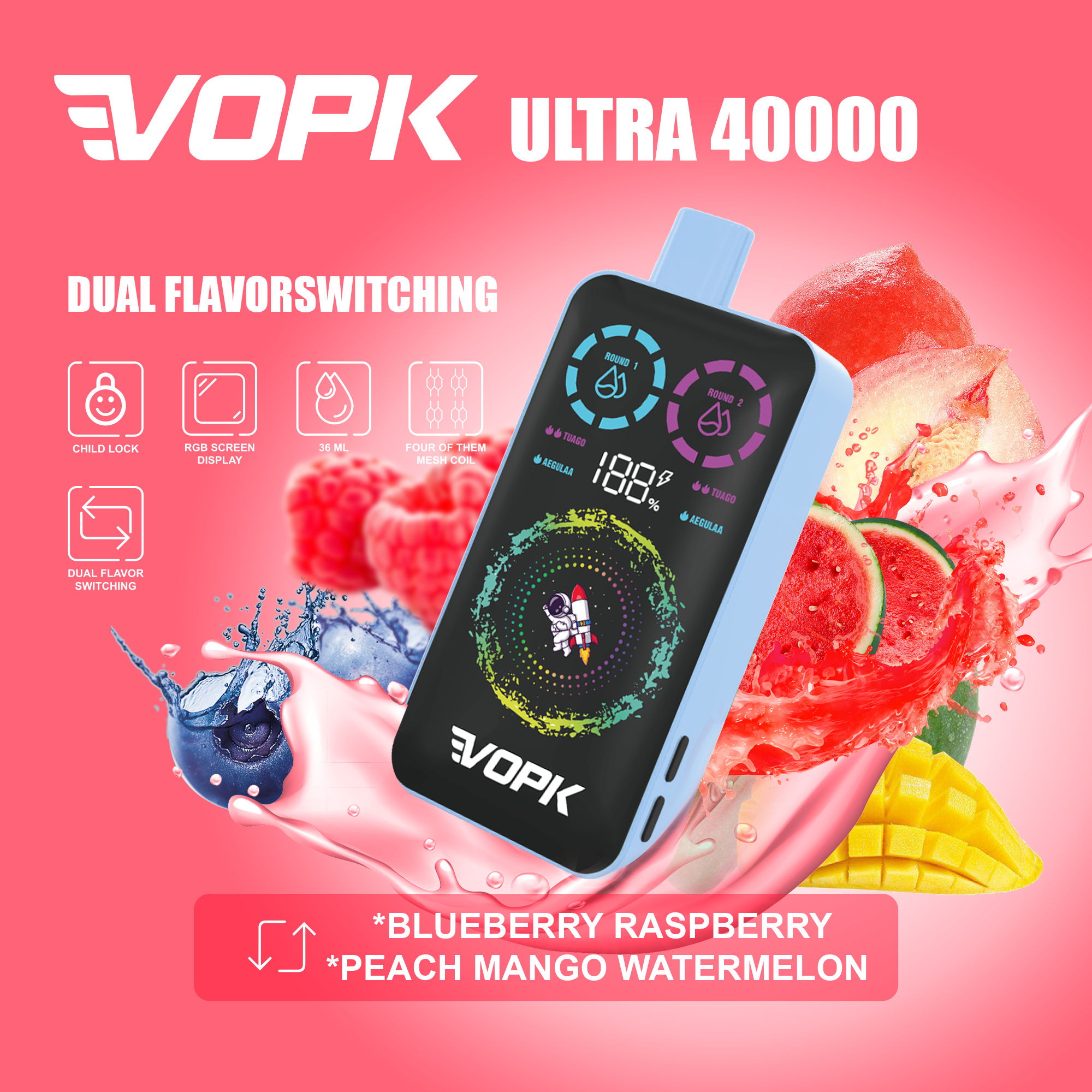 🌟Dual flavor switching🌟AIVONO VOPK Ultra Einweg-Vape mit 40.000 Zügen (5 % Nikotingehalt)