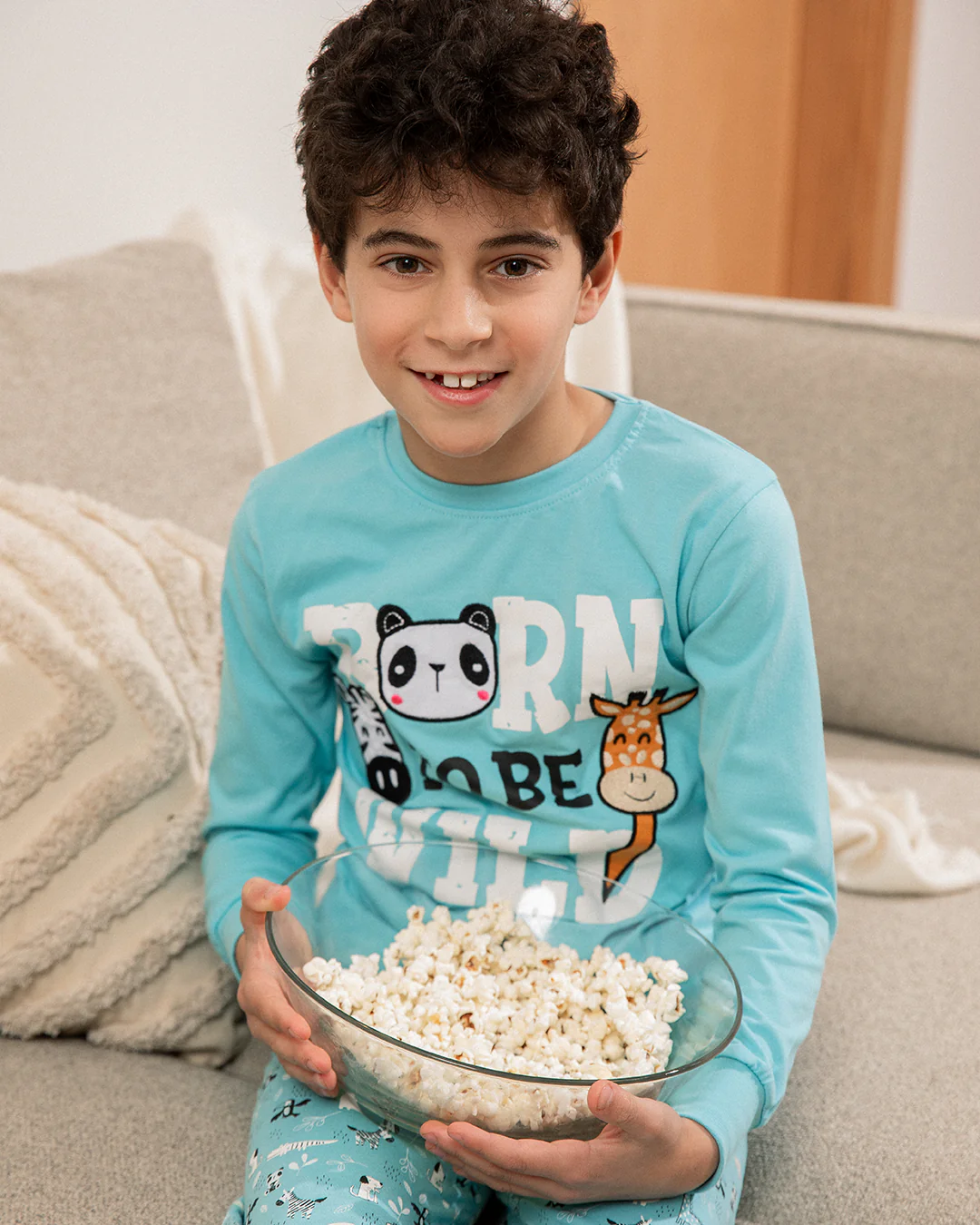 Born to be wild بيجاما اطفالي اولادي كم طويل قطن% *بنطلون قطن مطبوع