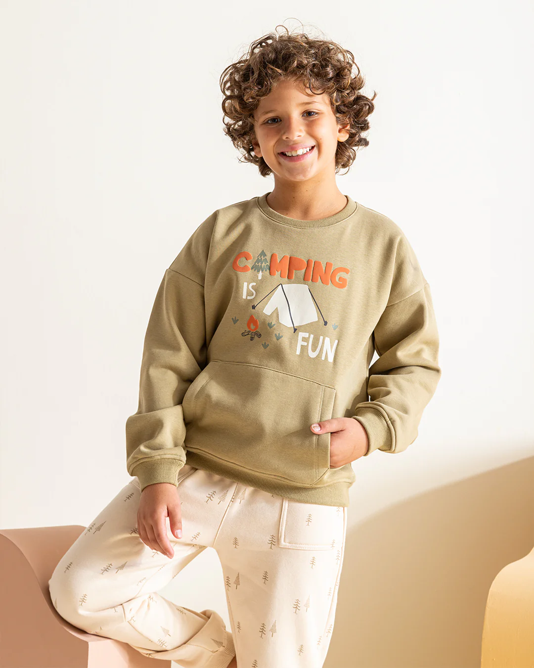Camping is fun بيجاما أولادي كُم طويل
