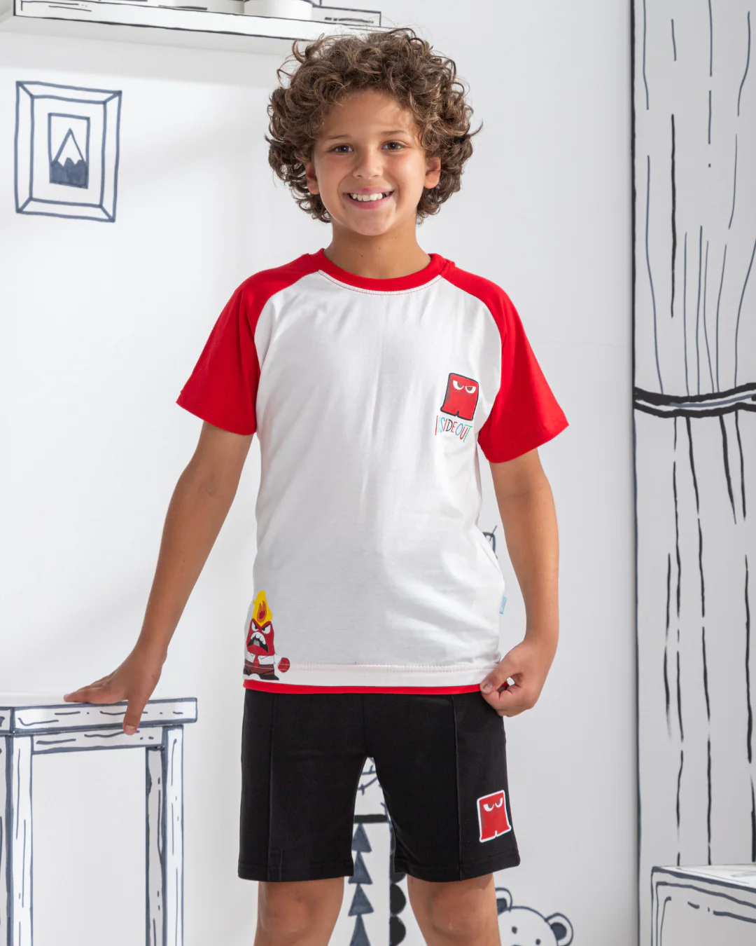 Anger inside Out بيجاما اطفالي اولادي نص كم وشورت قطن