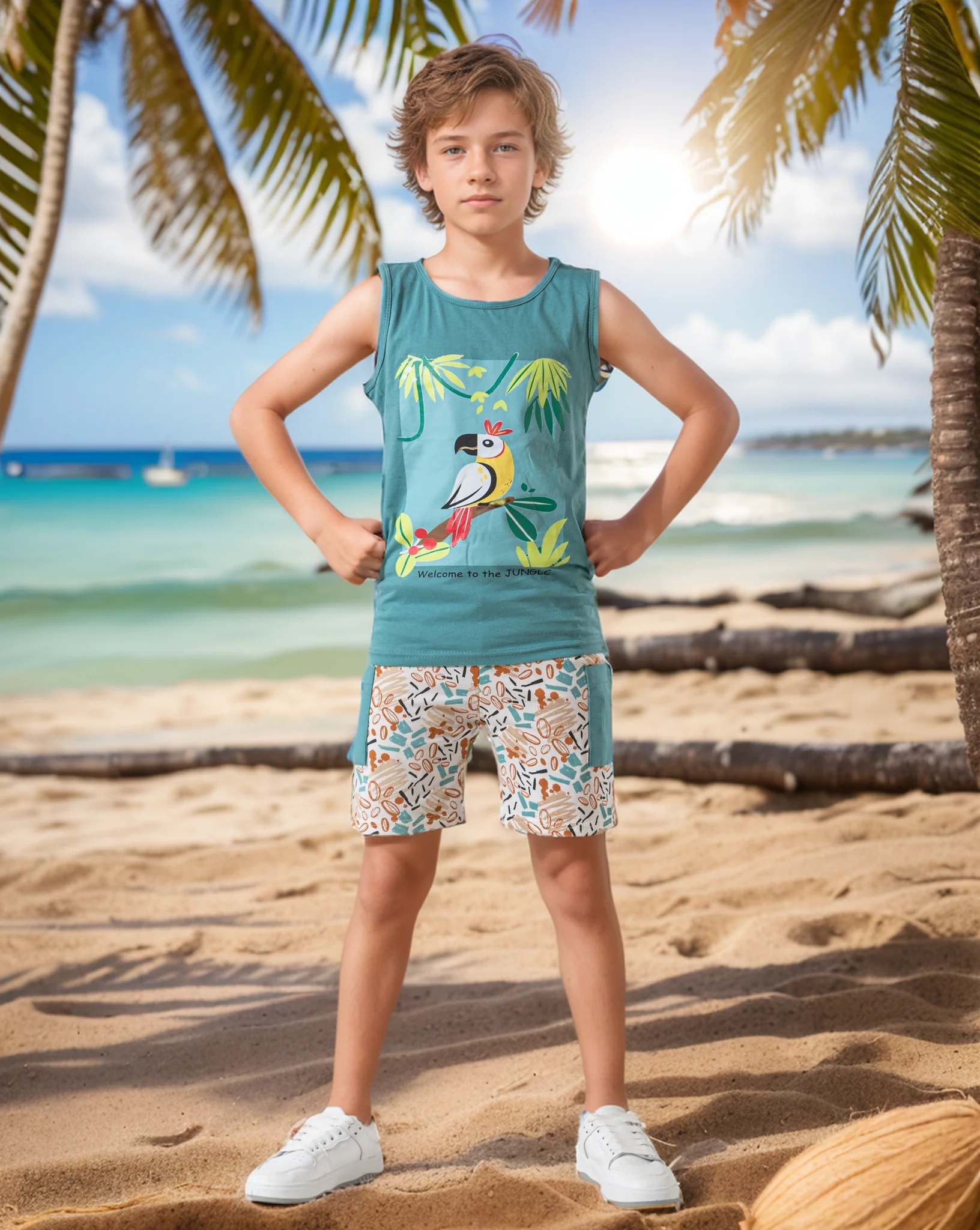 Welcome to the Jungle بيجاما اولادي كت وشورت قطن