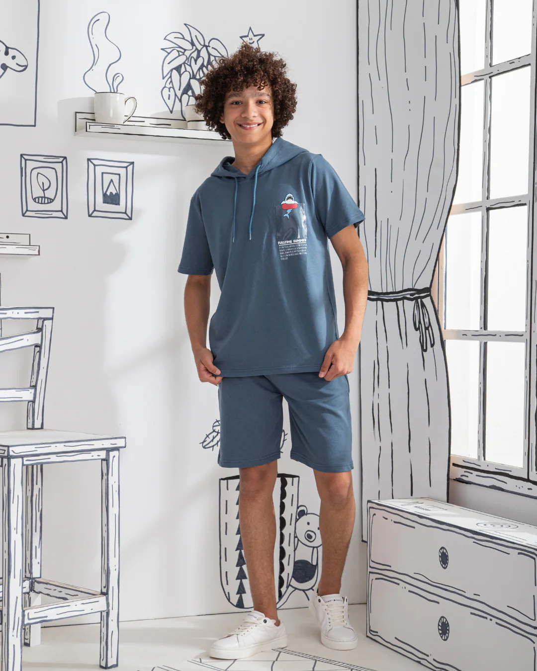 Funny Shark بيجاما أولادي نُص كُم بكابيشون