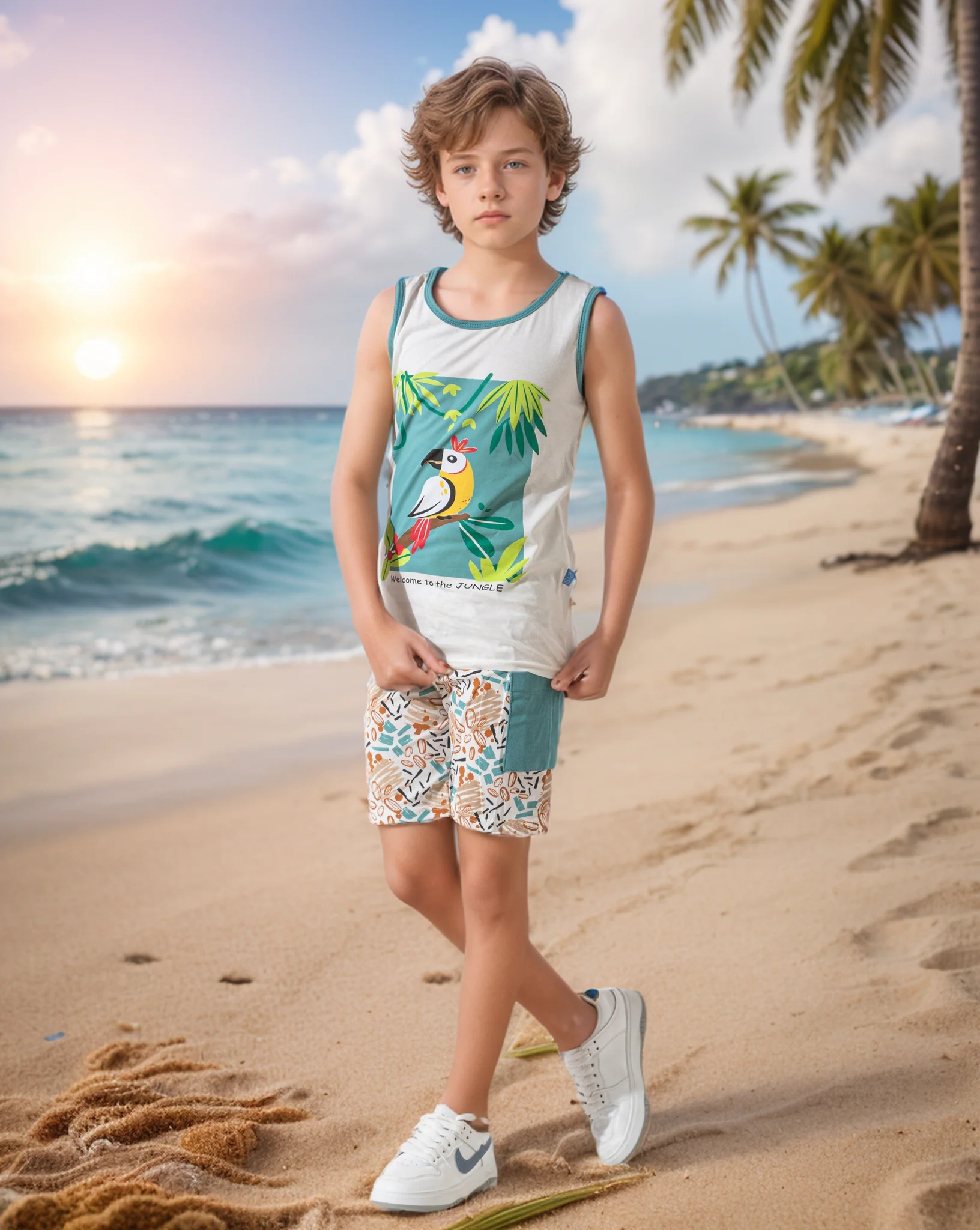 Welcome to the Jungle بيجاما اولادي كت وشورت قطن