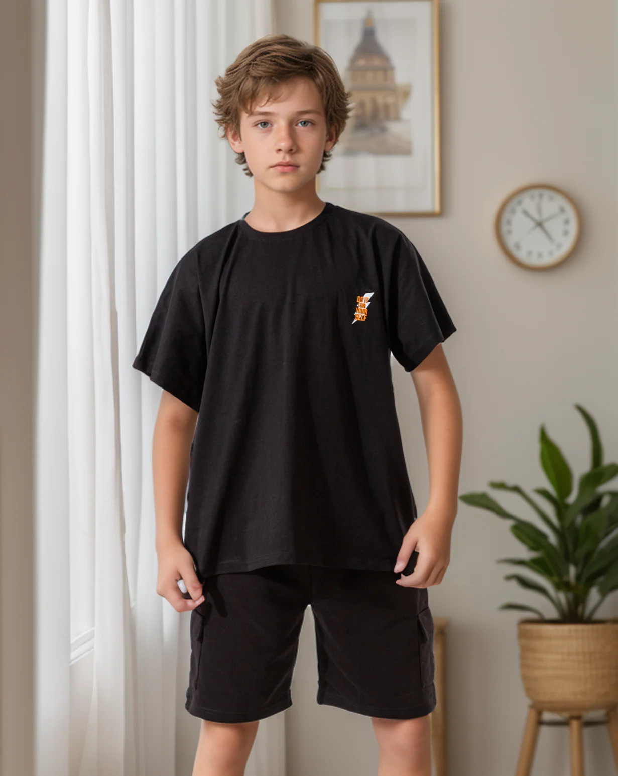 Streetwear Set بيجاما اولادي نص كم وشورت قطن