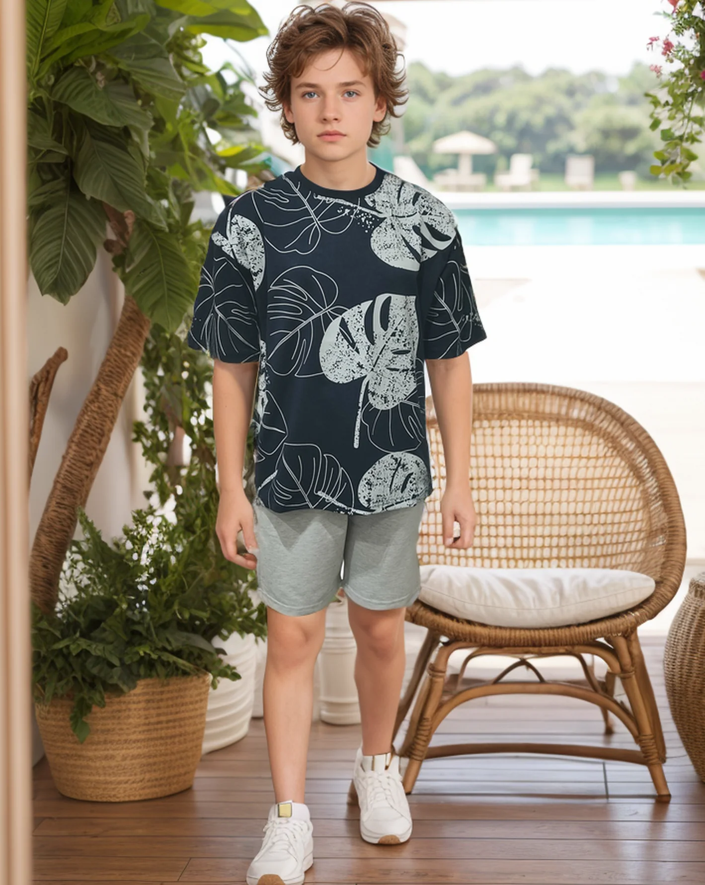 Big Tropical Leaves بيجاما أولادي نُص كُم