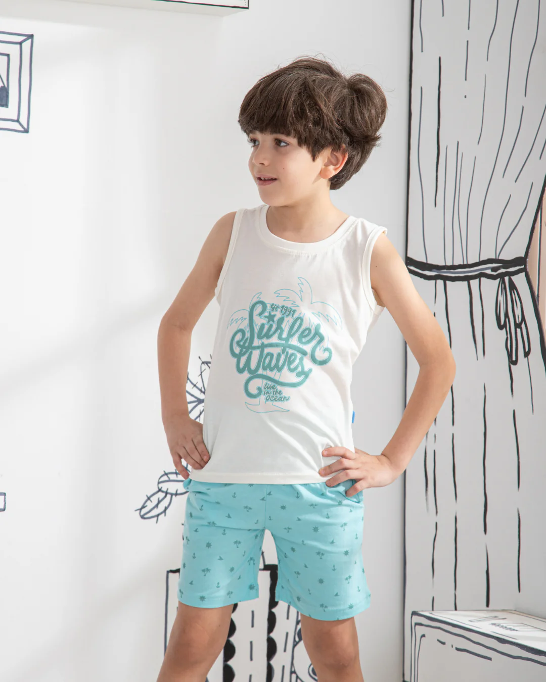 Surfer waves بيجاما اولادي كات و شورت قطن