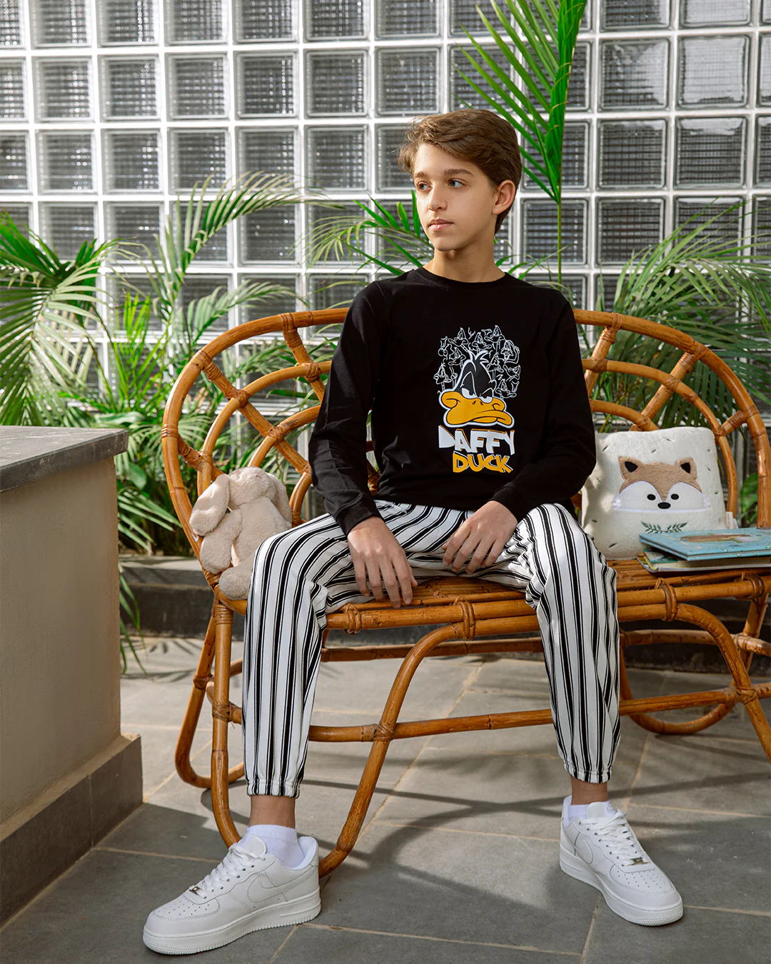 Daffy Duck بيجامة اولادي قطن كم طويل *بنطلون سمر ميلتون سترايب