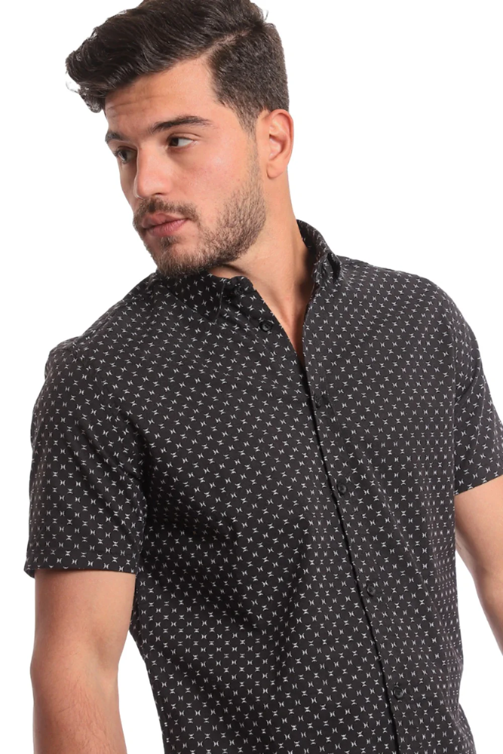 Opposite Brackets Patterned Short Sleeves Shirt - Black & White