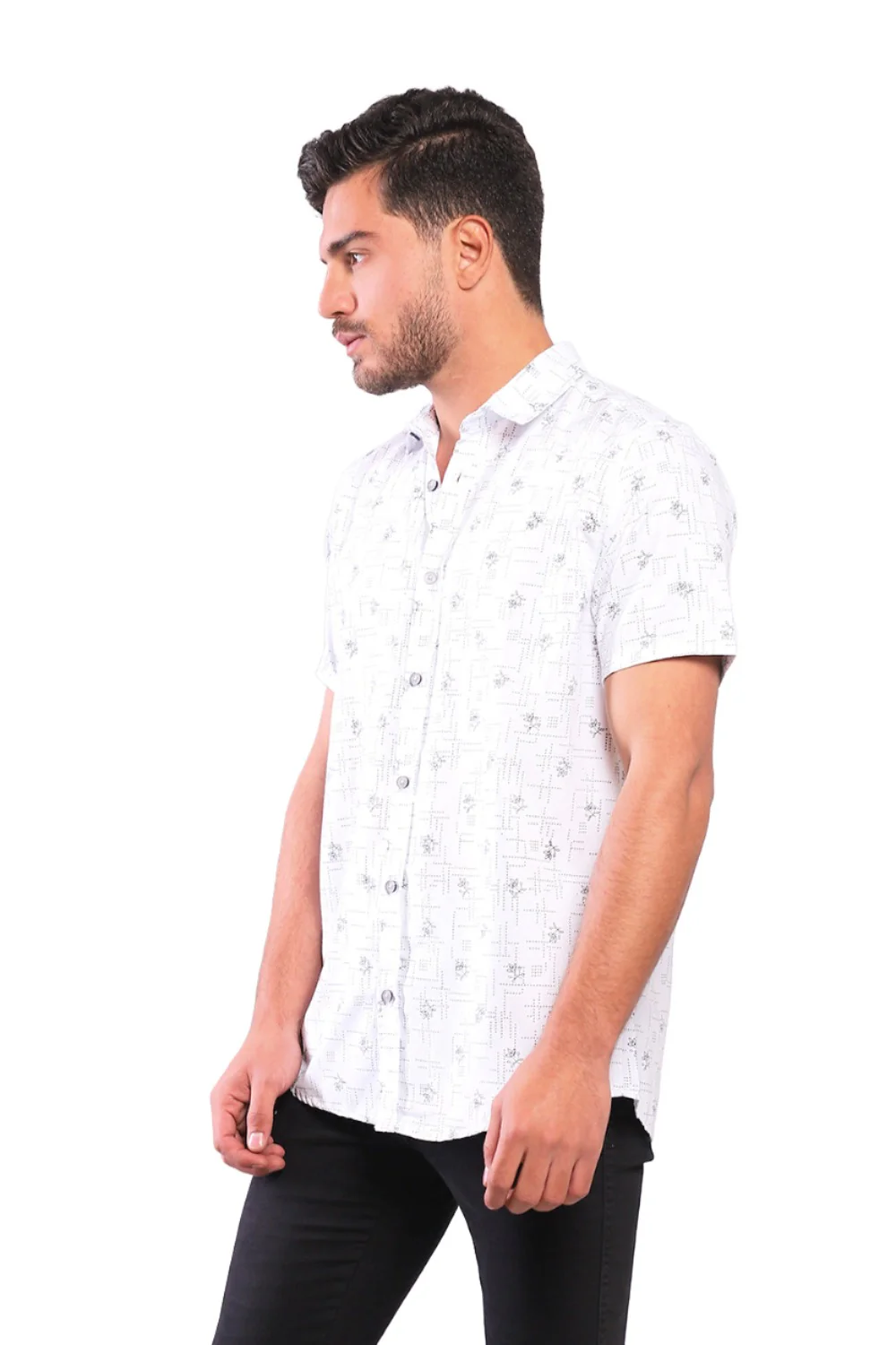 Branches & Dots Short Sleeves Shirt - Navy Blue, Coffee