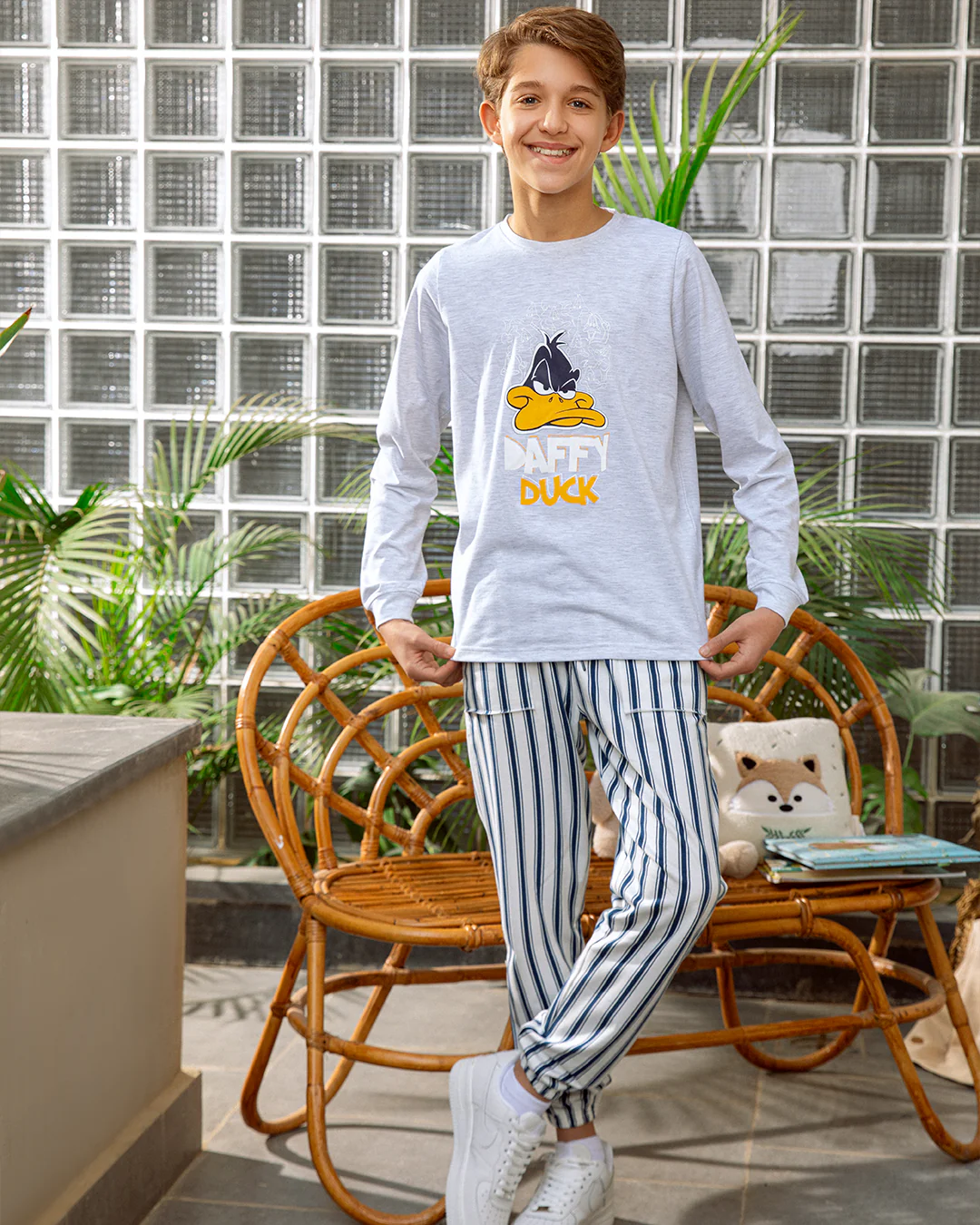 Daffy Duck بيجامة اولادي قطن كم طويل *بنطلون سمر ميلتون سترايب