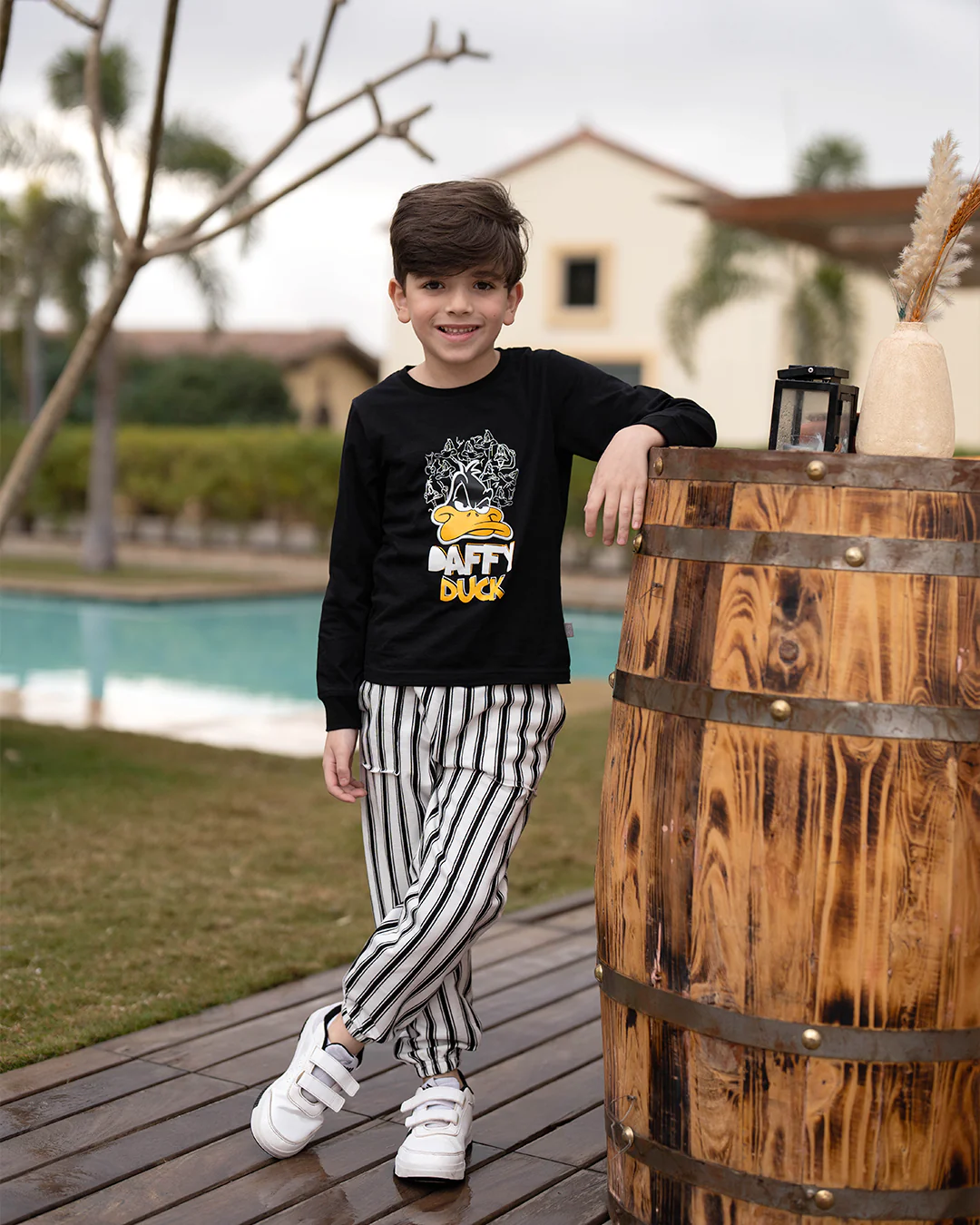 Daffy Duck بيجاما اطفالي اولادي كم طويل قطن*بنطلون سترايب سمر ميلتون
