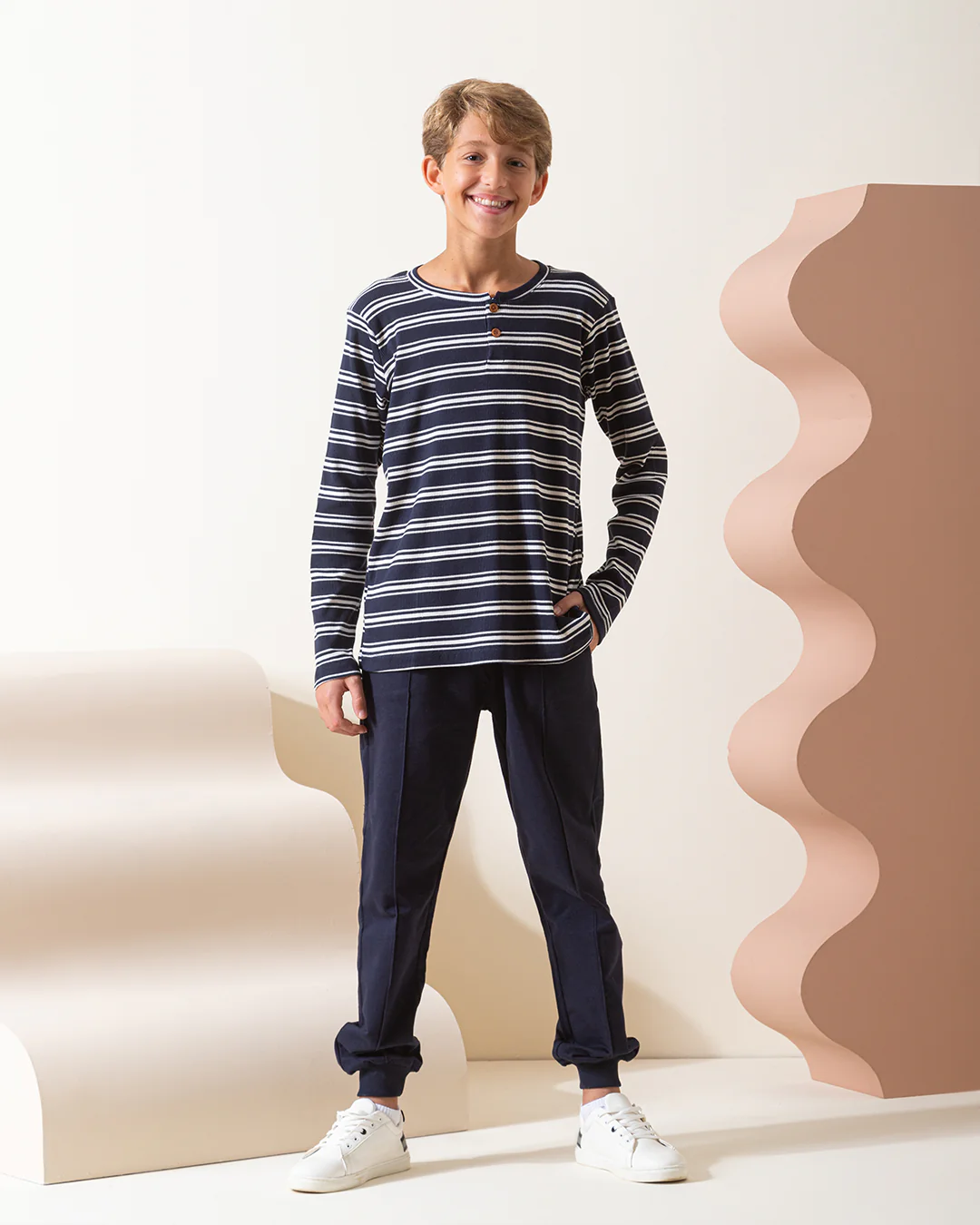 بيجاما اولادي كم طويل بزراير خامة ريب