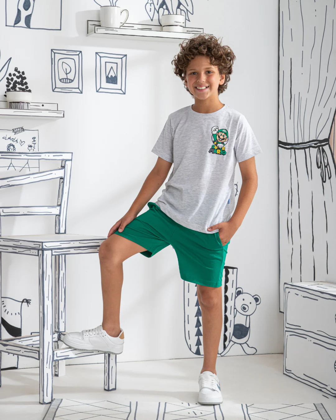 Super mario بيجاما أولادي نُص كُم