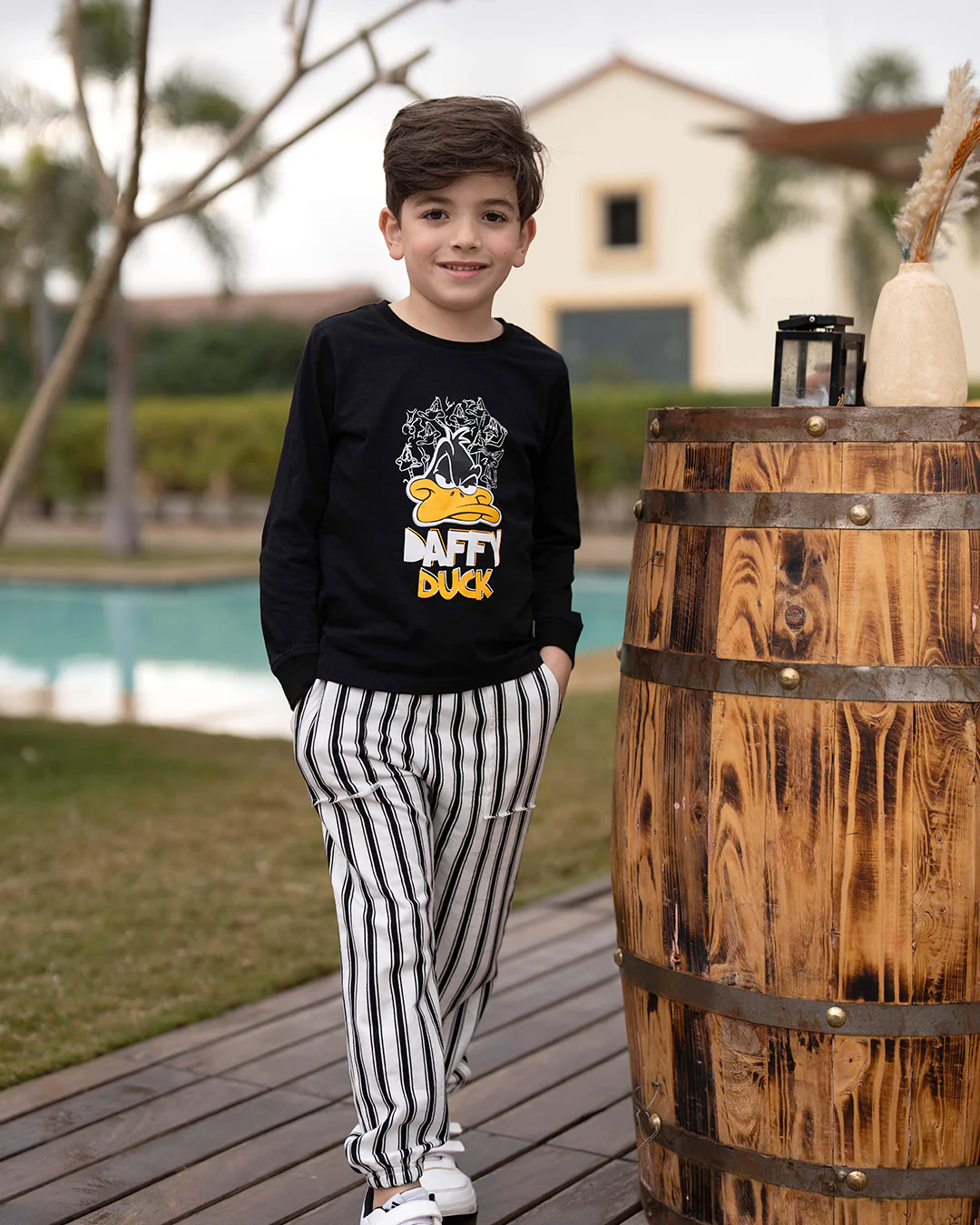 Daffy Duck بيجاما اطفالي اولادي كم طويل قطن*بنطلون سترايب سمر ميلتون