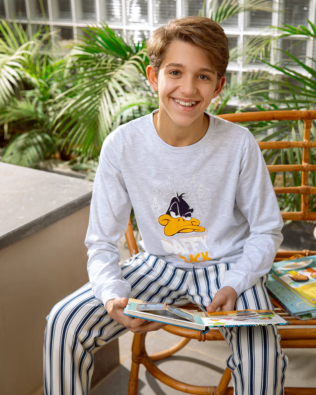 Daffy Duck بيجامة اولادي قطن كم طويل *بنطلون سمر ميلتون سترايب