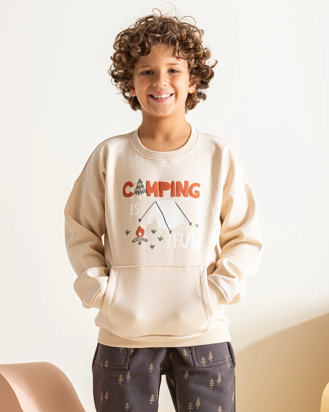 Camping is fun بيجاما أولادي كُم طويل