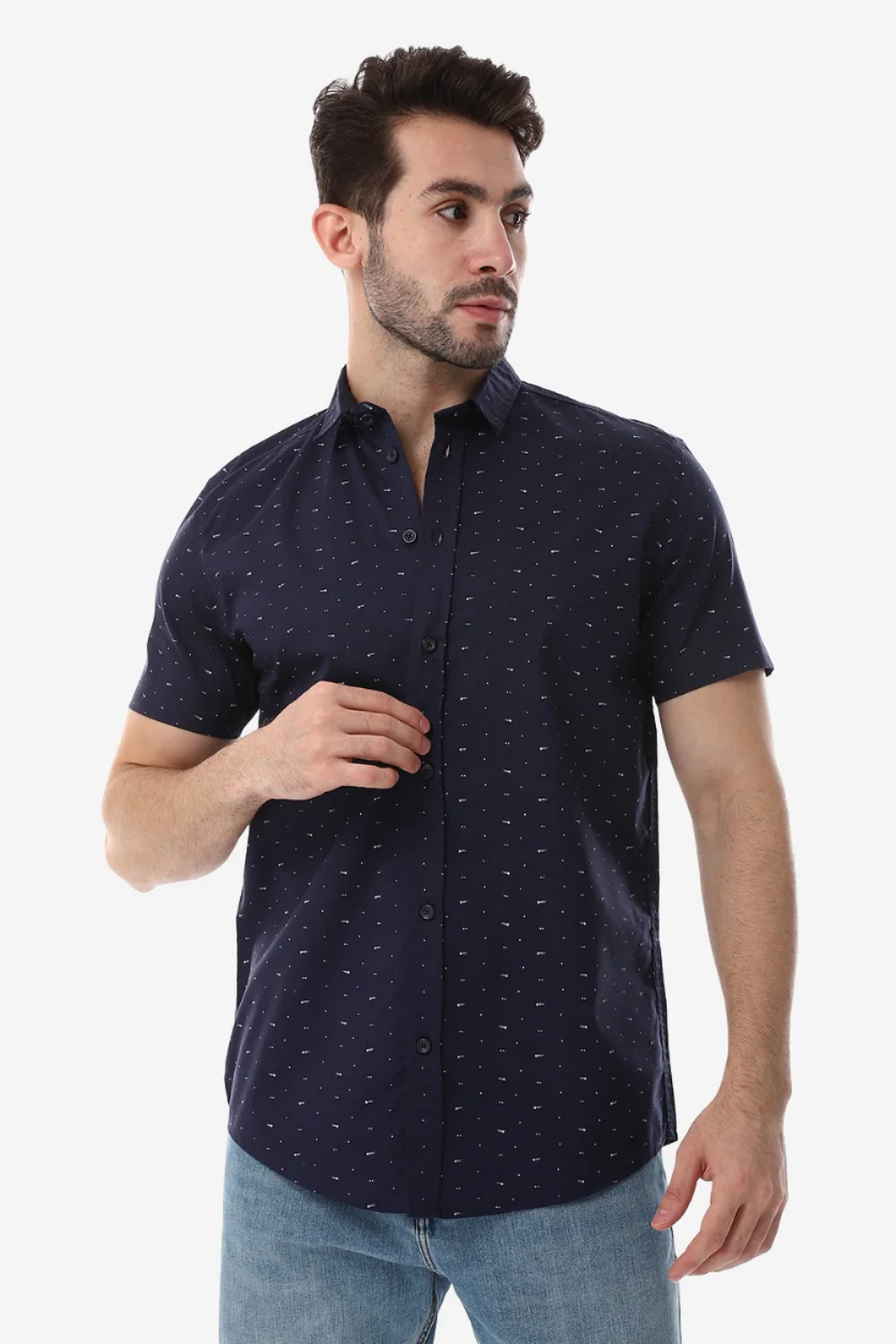 Self Pattern Buttons Down Closure Shirt - Black