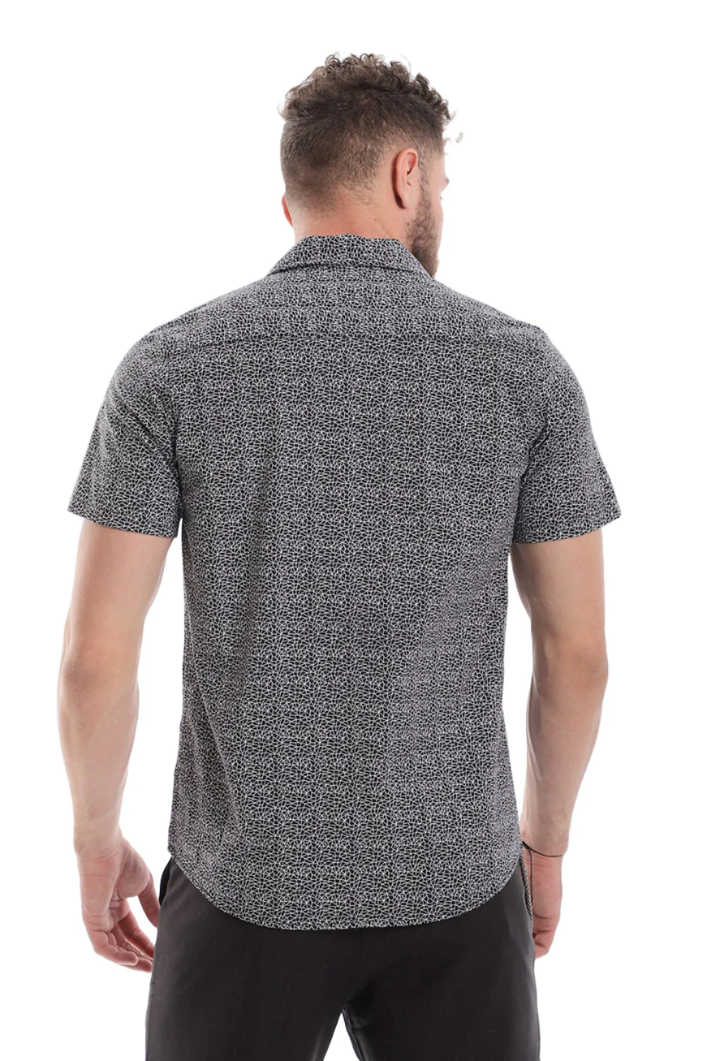 Classic Printed Short Sleeves Button Down Shirt - Black