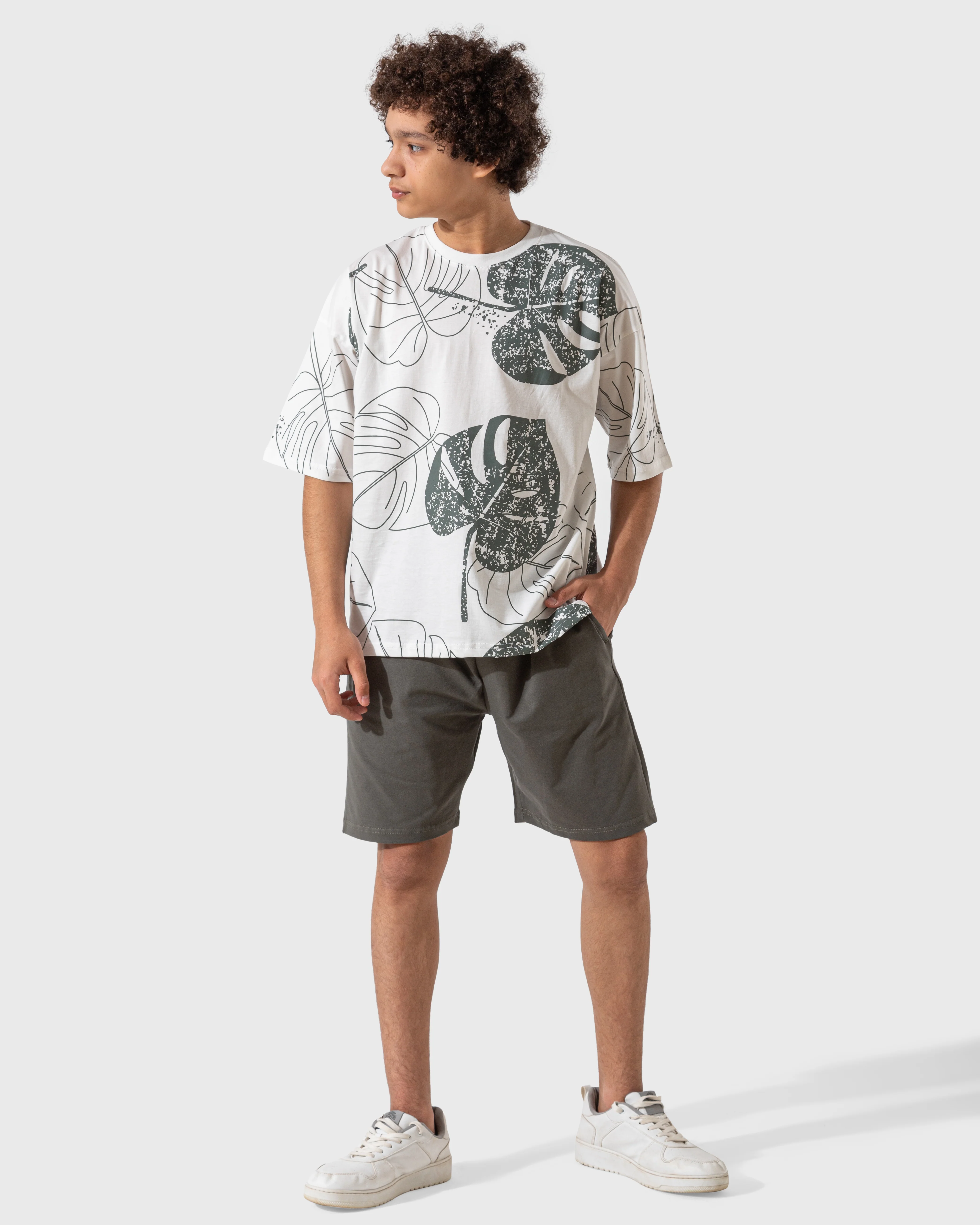 Big Tropical Leaves بيجاما أولادي نُص كُم