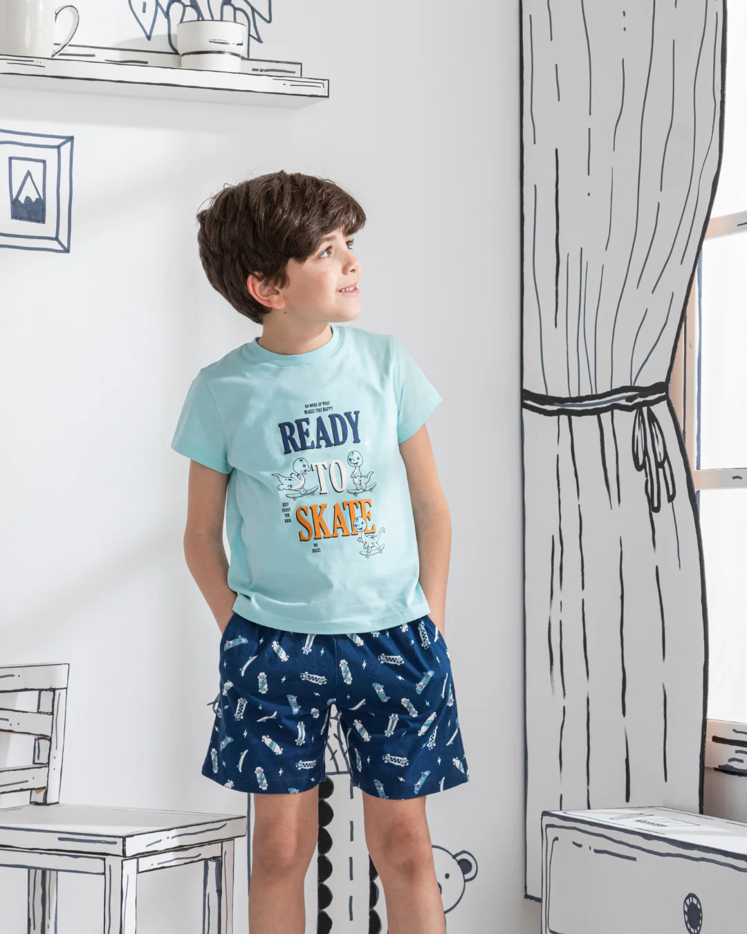 Skate board بيجاما اولادي نص كم