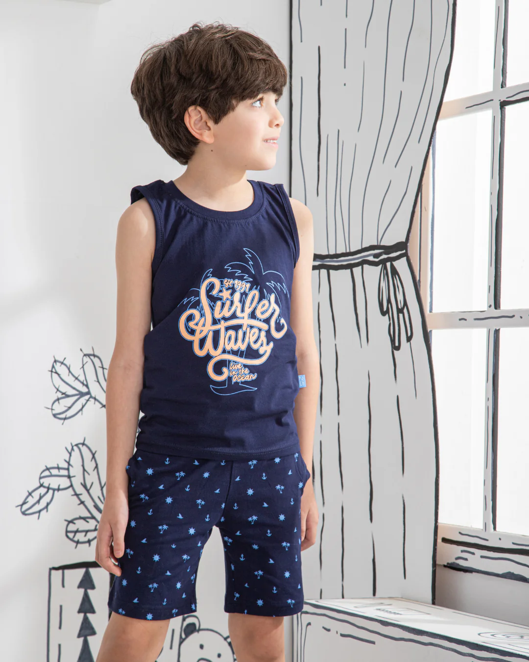 Surfer waves بيجاما اولادي كات و شورت قطن