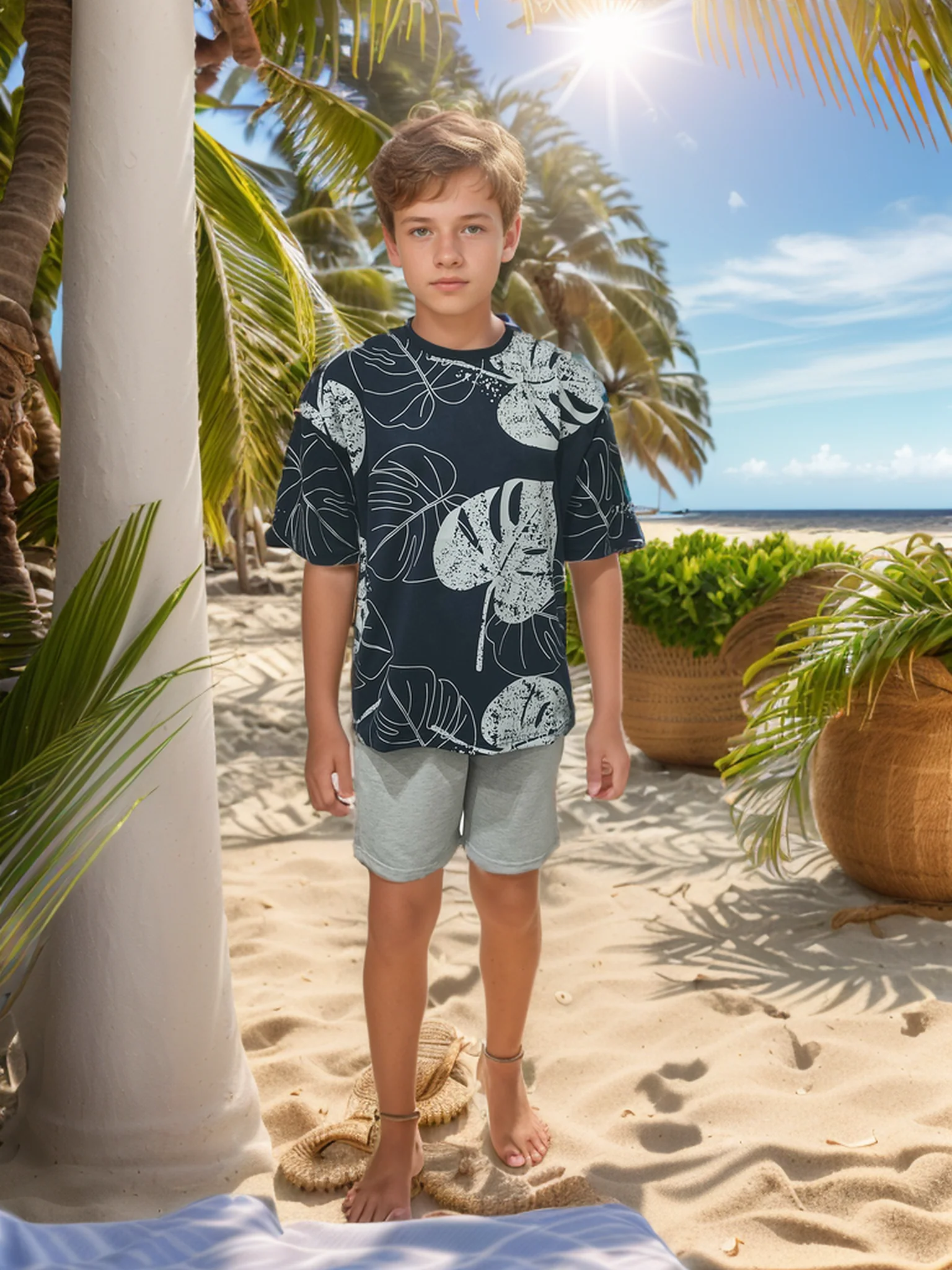 Big Tropical Leaves بيجاما أولادي نُص كُم