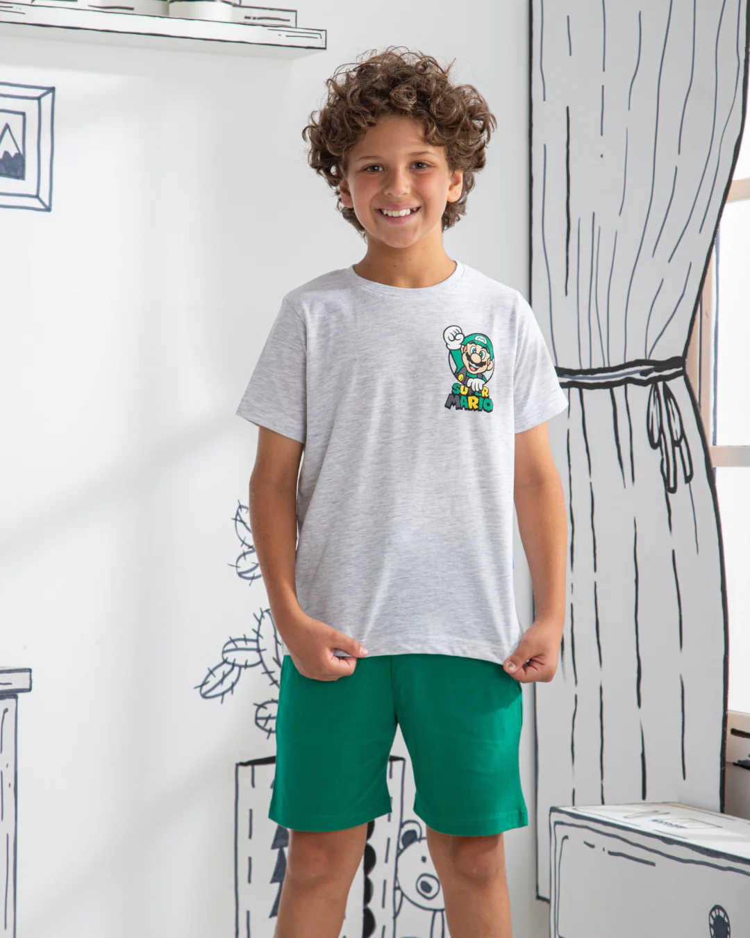 Super mario بيجاما أولادي نُص كُم