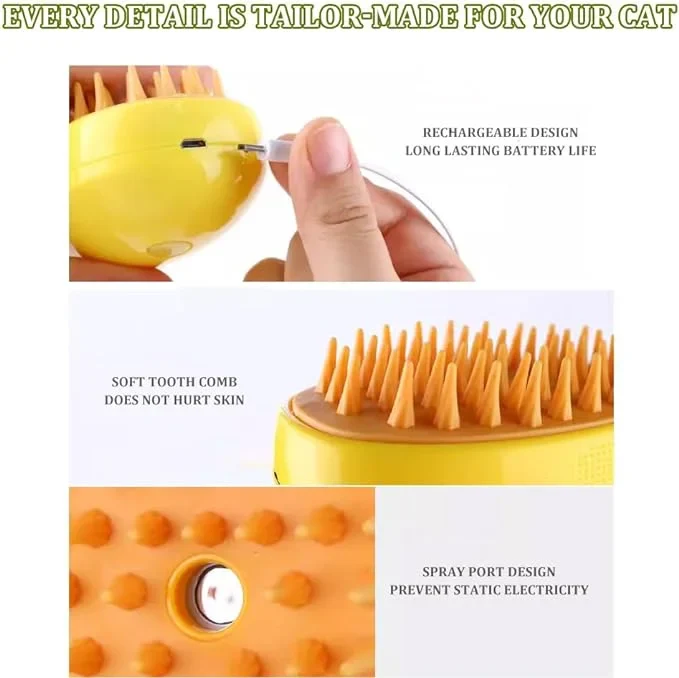 Steamy Cat Brush - 2024 Best Steam Cat Brush, 3in1 Cat Steamy Brush, Cat Spray Massage Comb, Rechargeable Cat Slicker Brush With Liquid Inlet, Cat Grooming Brush, Eliminate Flying Hair (Green)