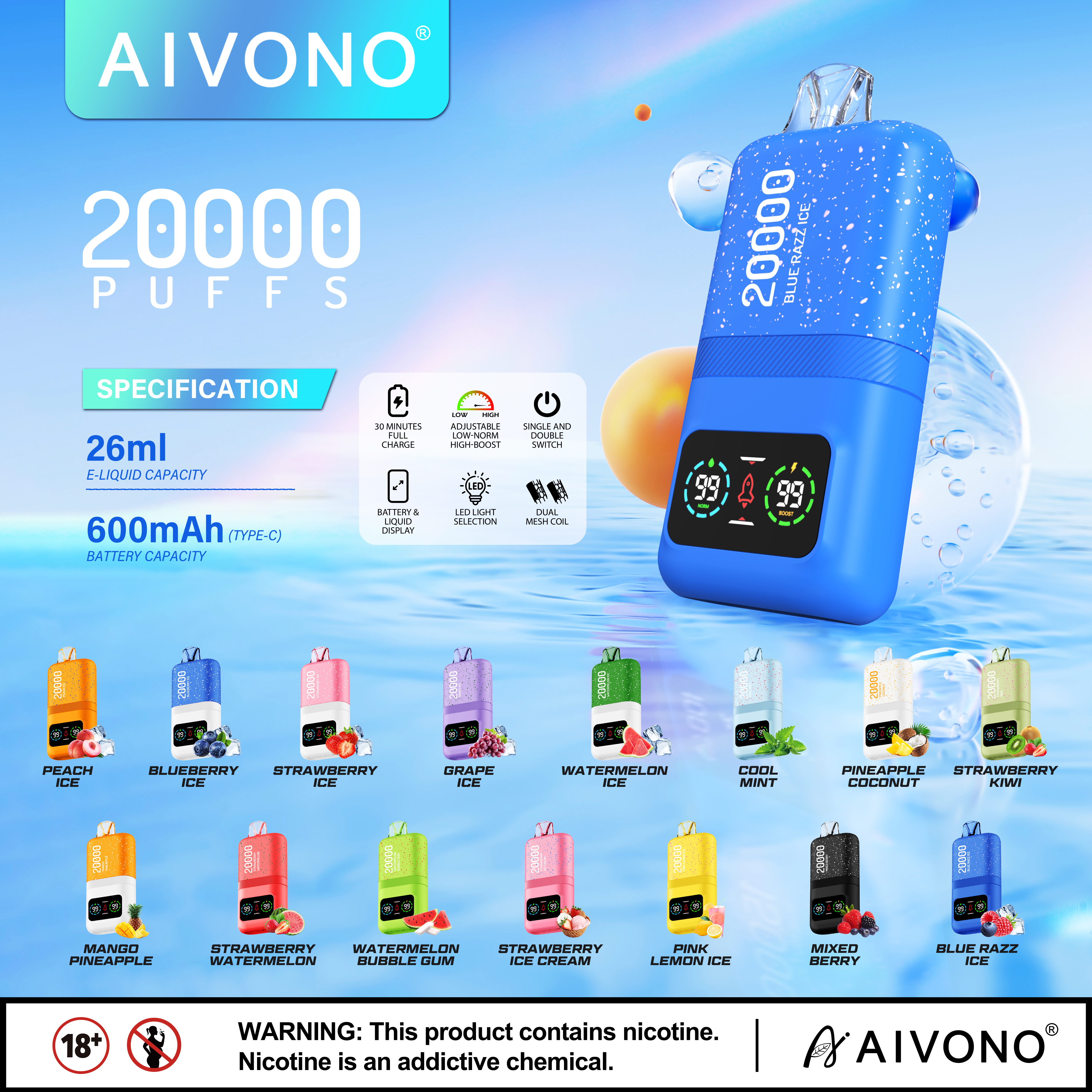 Aivono Magic Disposable Vape with 20000 Puffs (5% Nicotine Content) - aivonoglobal - 600+ flavors - Wholesale pricing -Tracked delivery
