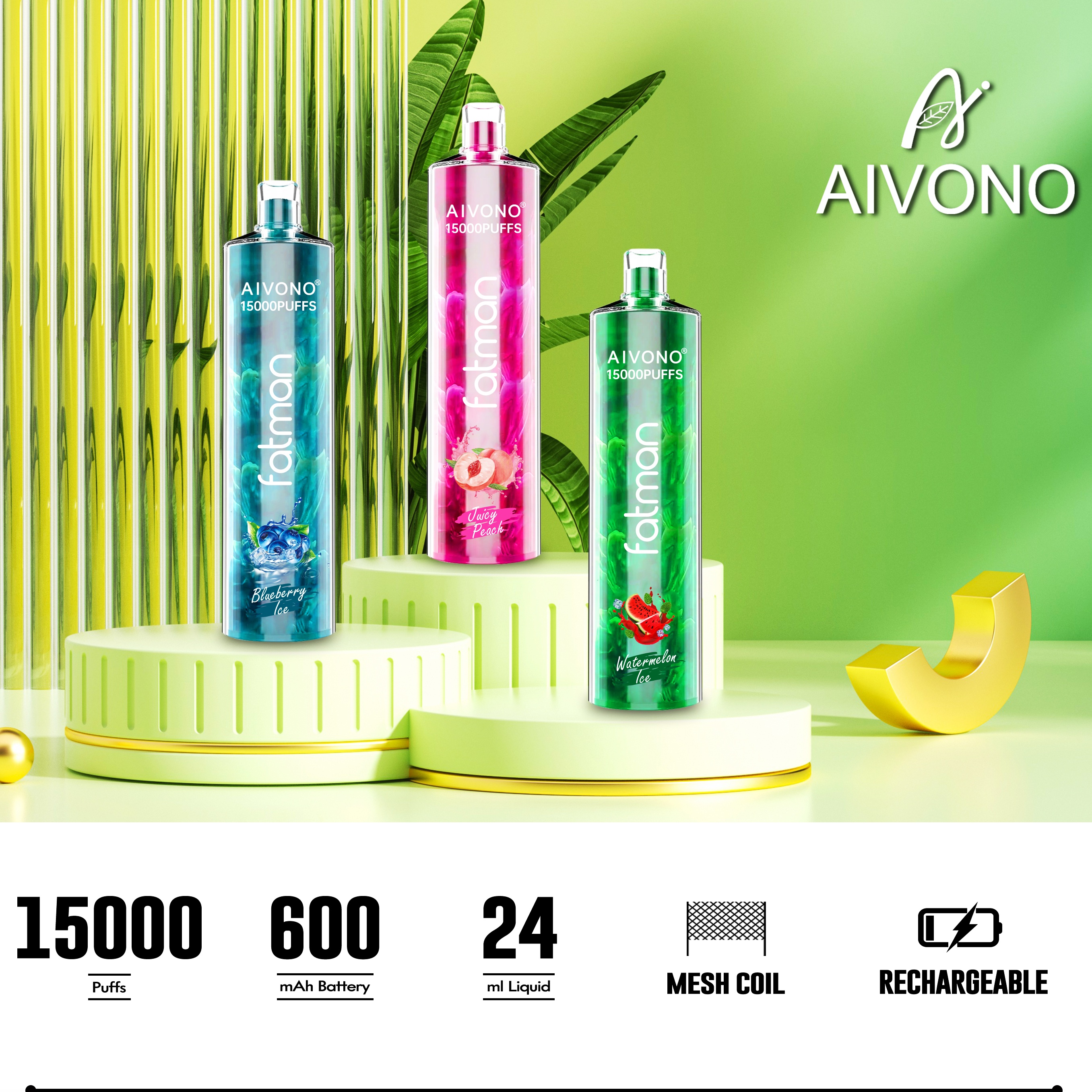 AIVONO Fatman Disposable Vape with 15000 Puffs (5% Nicotine Content) - aivonoglobal - 600+ flavors - Wholesale pricing -Tracked delivery