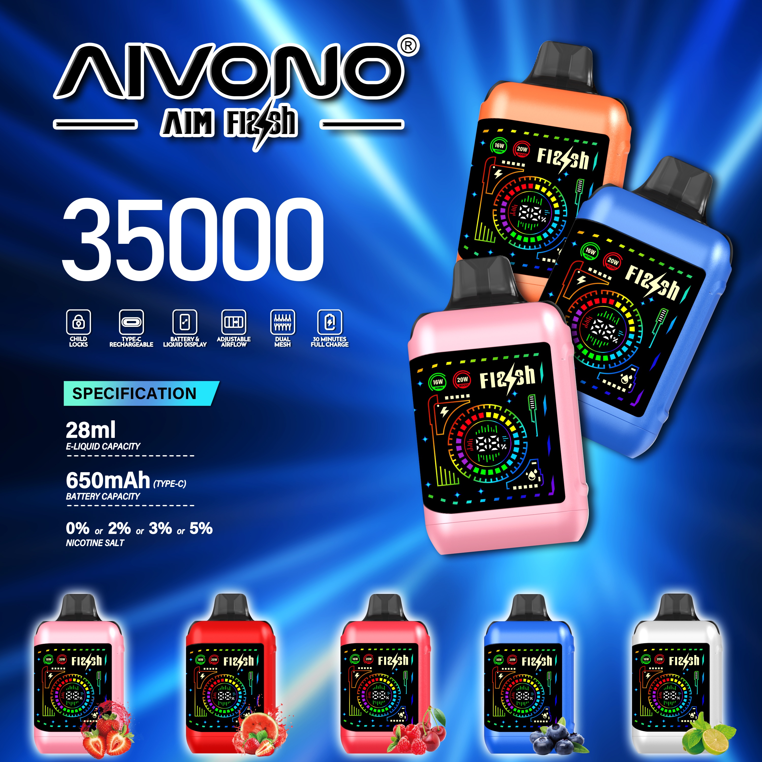 AIVONO AIM FLASH Disposable Vape with 35,000 Puffs (5% Nicotine Content) - aivonoglobal - 600+ flavors - Wholesale pricing -Tracked delivery