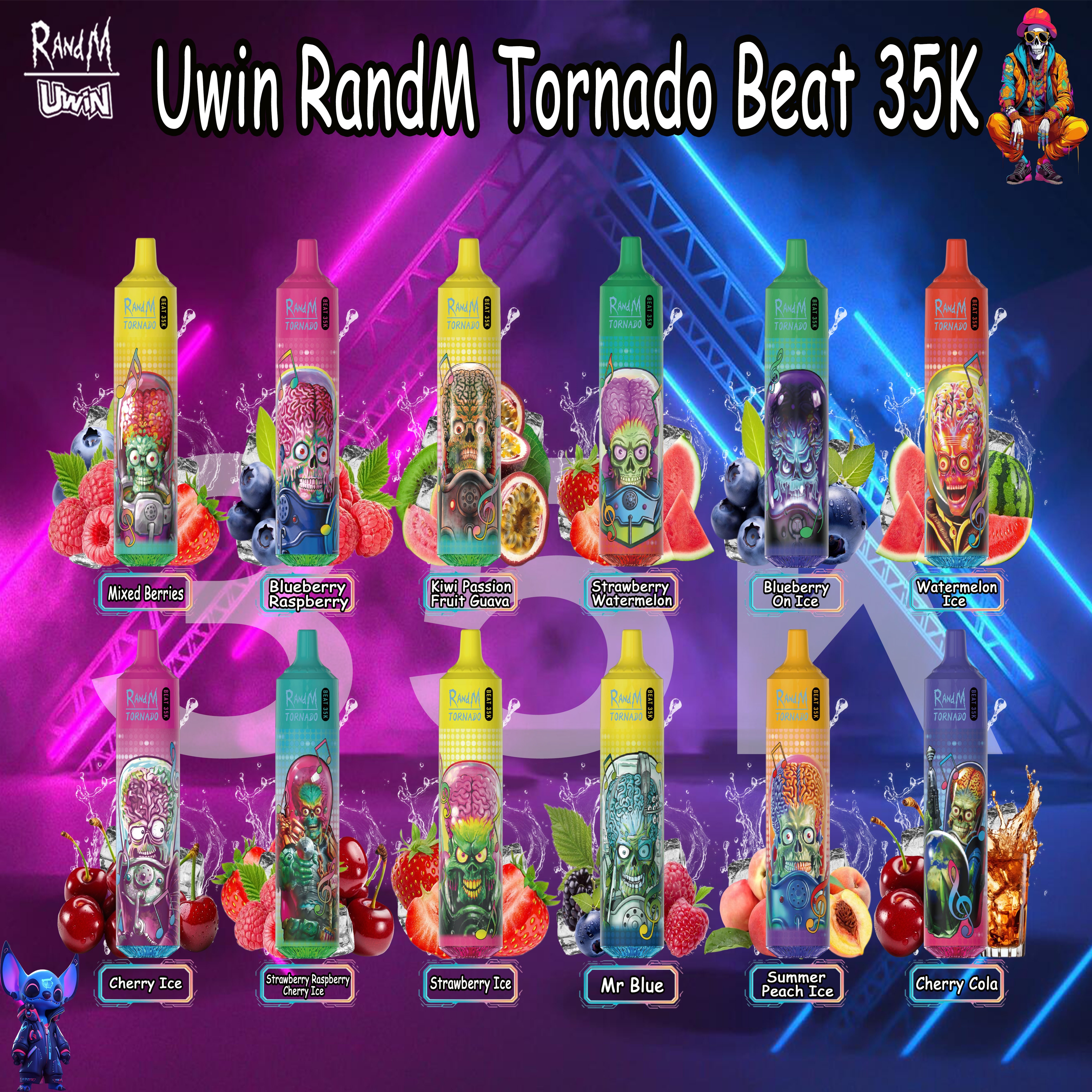 Mr Blue-UWIN RandM Tornado Beat Disposable Vape With 35000 Puffs(5% Nicotine Content) - aivonoglobal - 600+ flavors - Wholesale pricing -Tracked delivery