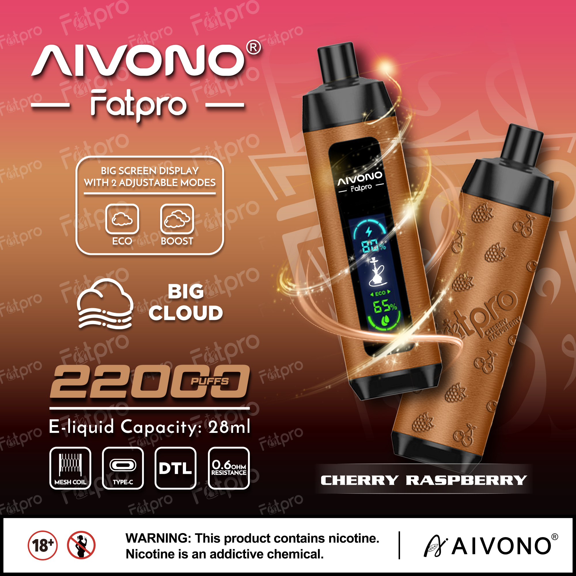 AIVONO- AIM FATPRO 22000 Puffs(5% Nikotingehalt)