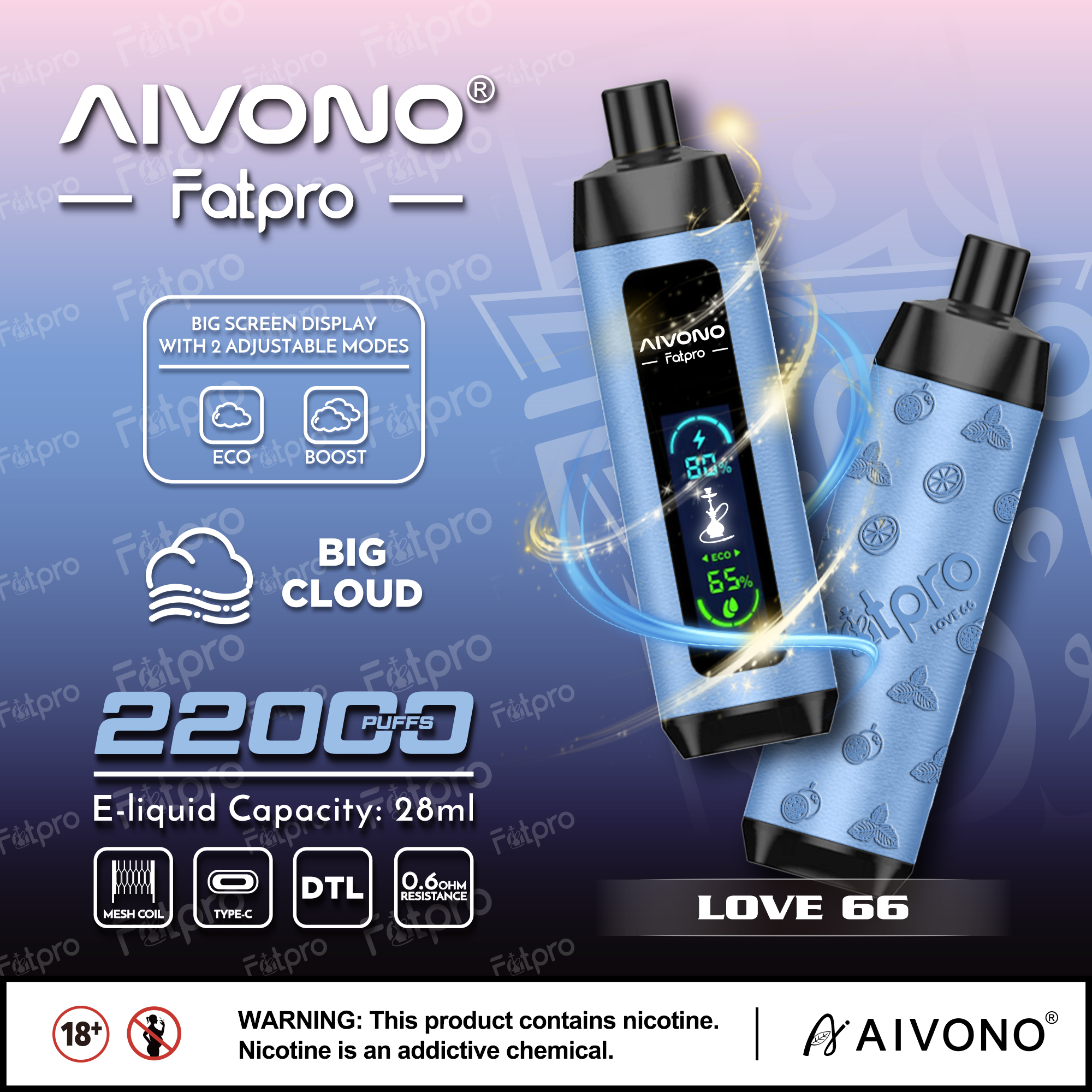 AIVONO- AIM FATPRO 22000 Puffs(5% Nikotingehalt)