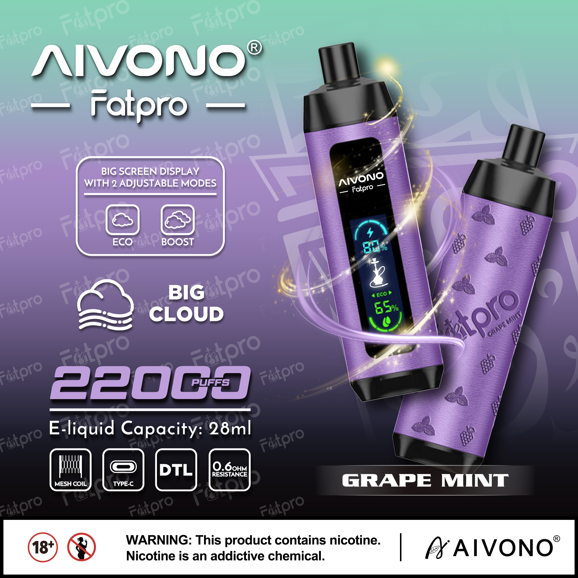 AIVONO- AIM FATPRO 22000 Puffs(5% Nikotingehalt)