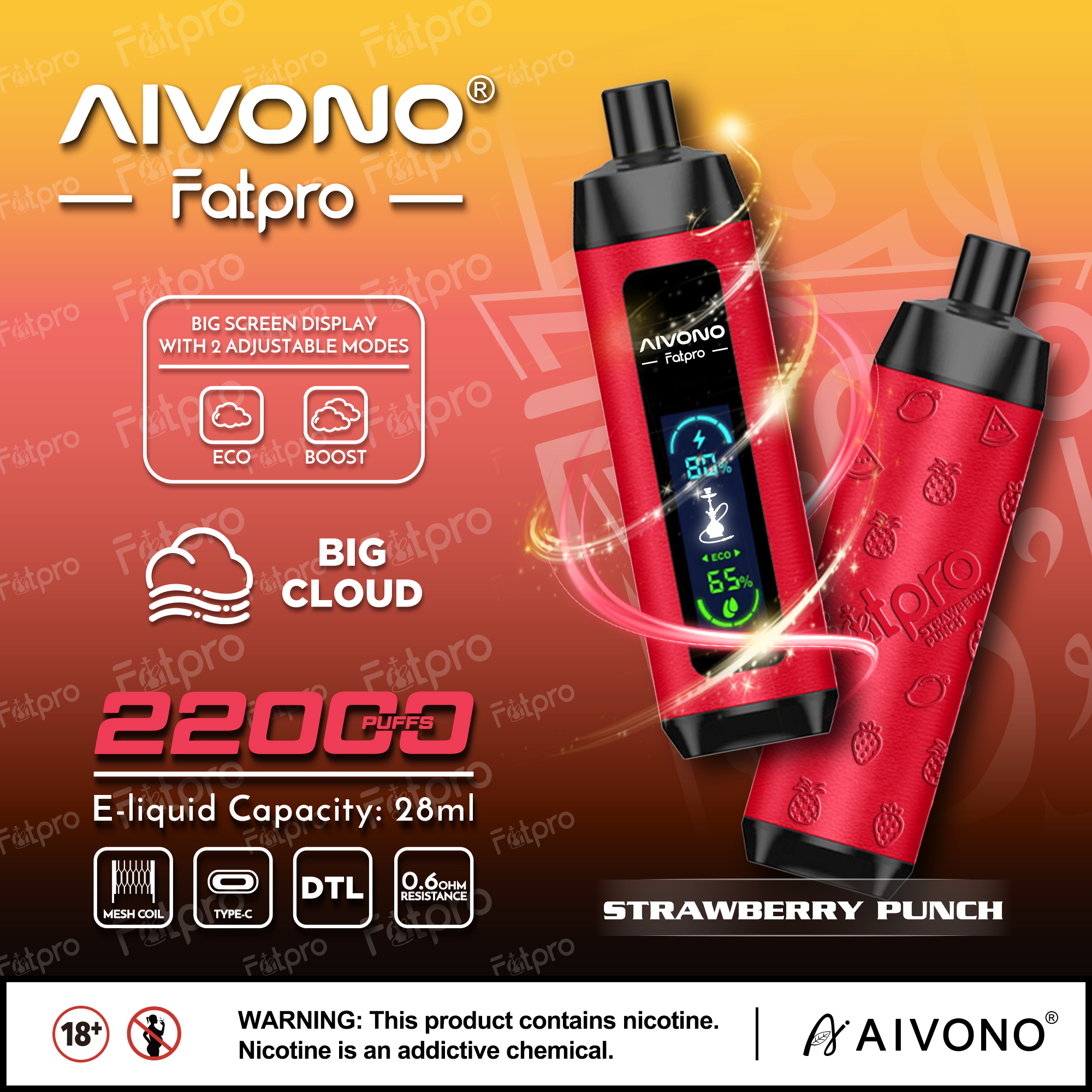 AIVONO- AIM FATPRO 22000 Puffs(5% Nikotingehalt)