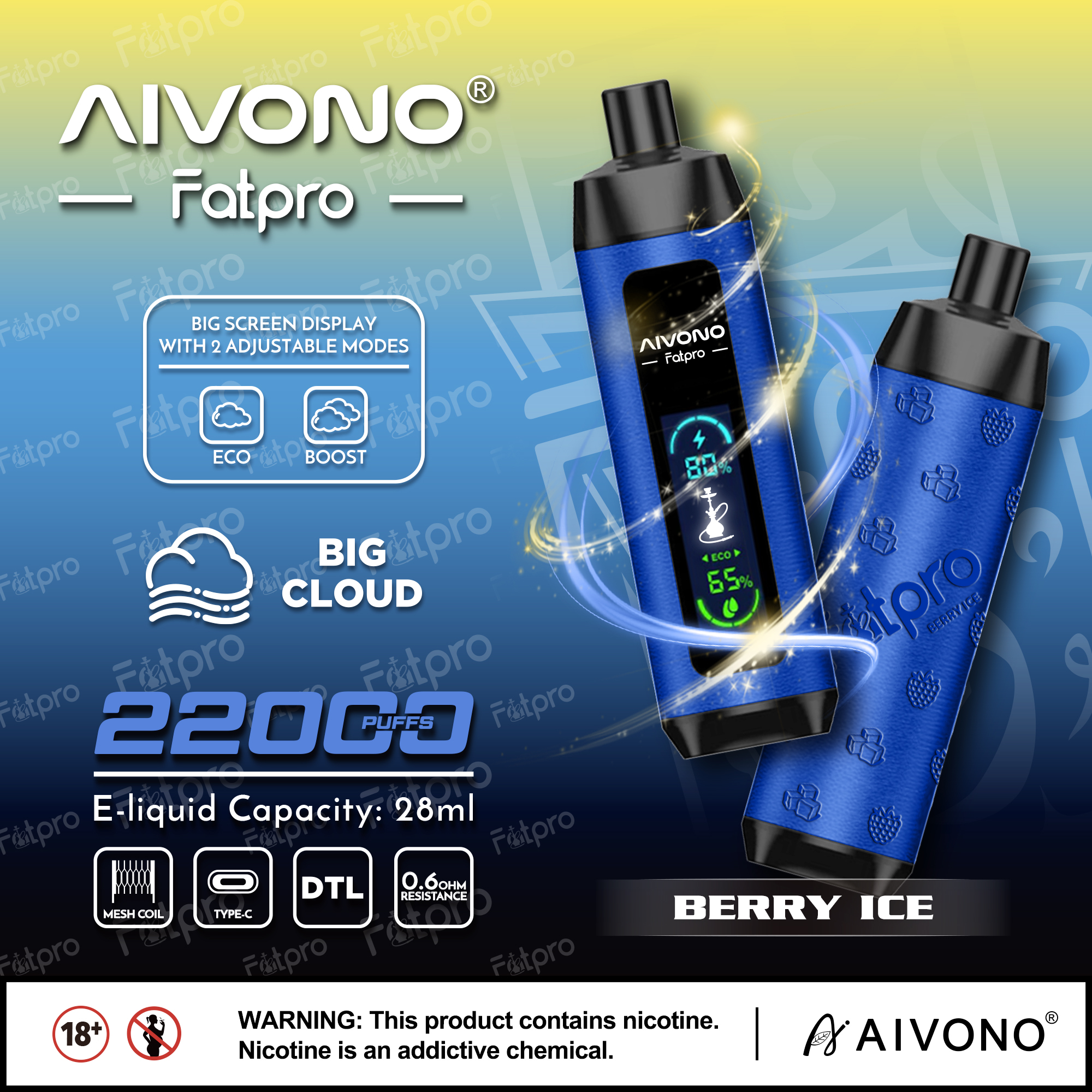 AIVONO- AIM FATPRO 22000 Puffs(5% Nikotingehalt)