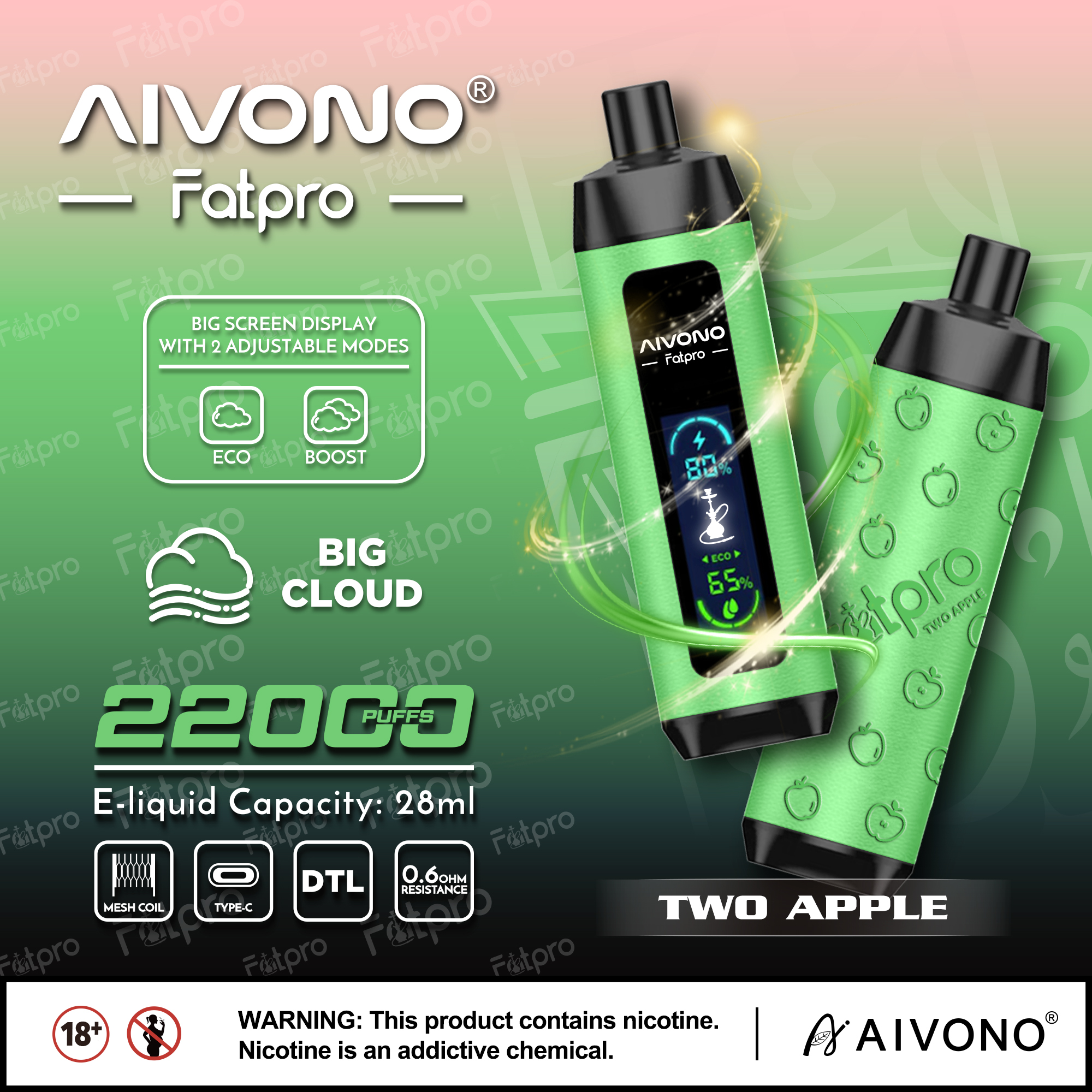 AIVONO- AIM FATPRO 22000 Puffs(5% Nikotingehalt)