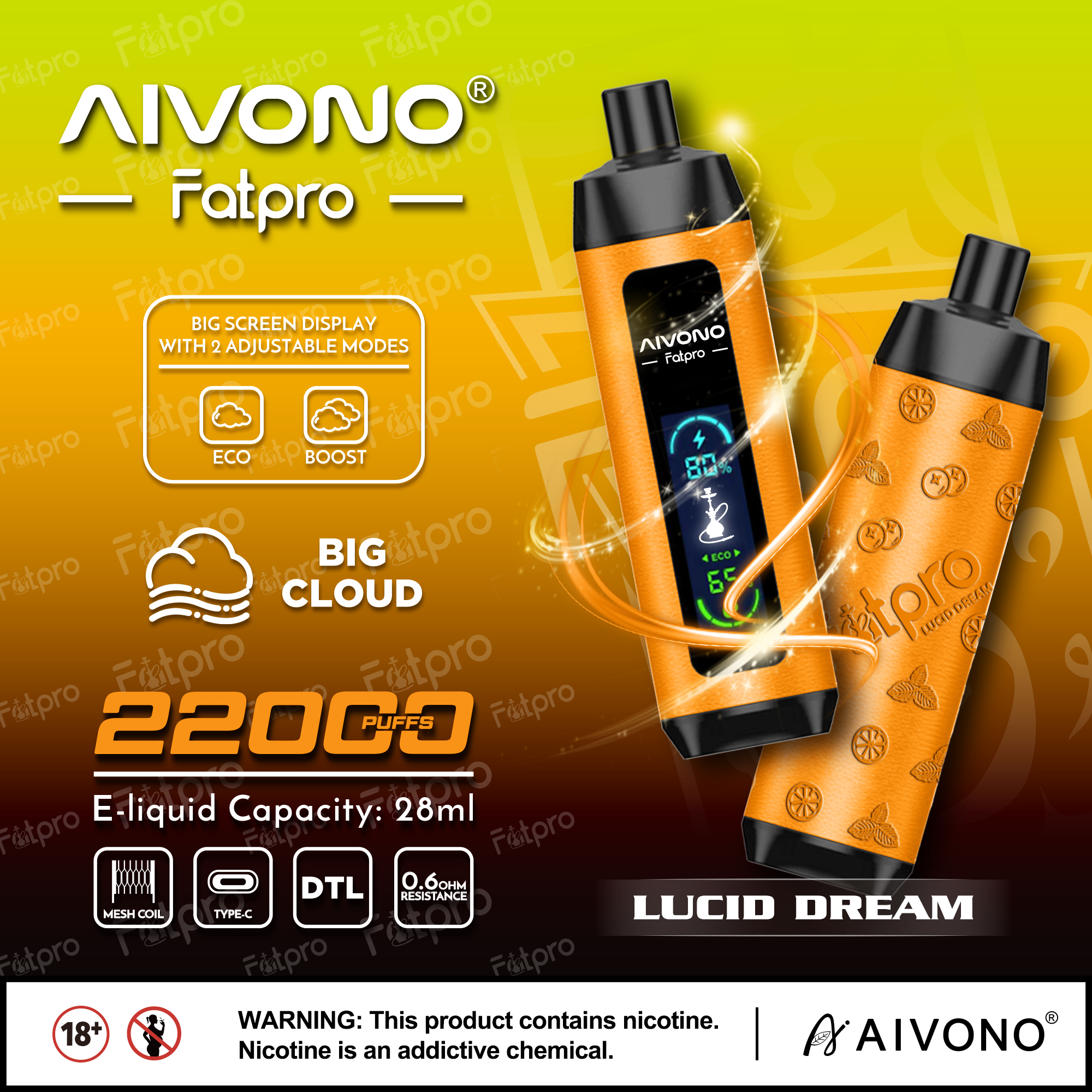 AIVONO- AIM FATPRO 22000 Puffs(5% Nikotingehalt)