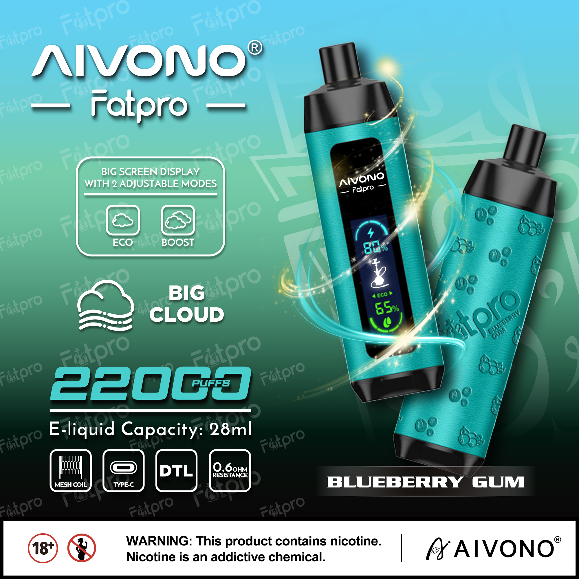AIVONO- AIM FATPRO 22000 Puffs(5% Nikotingehalt)